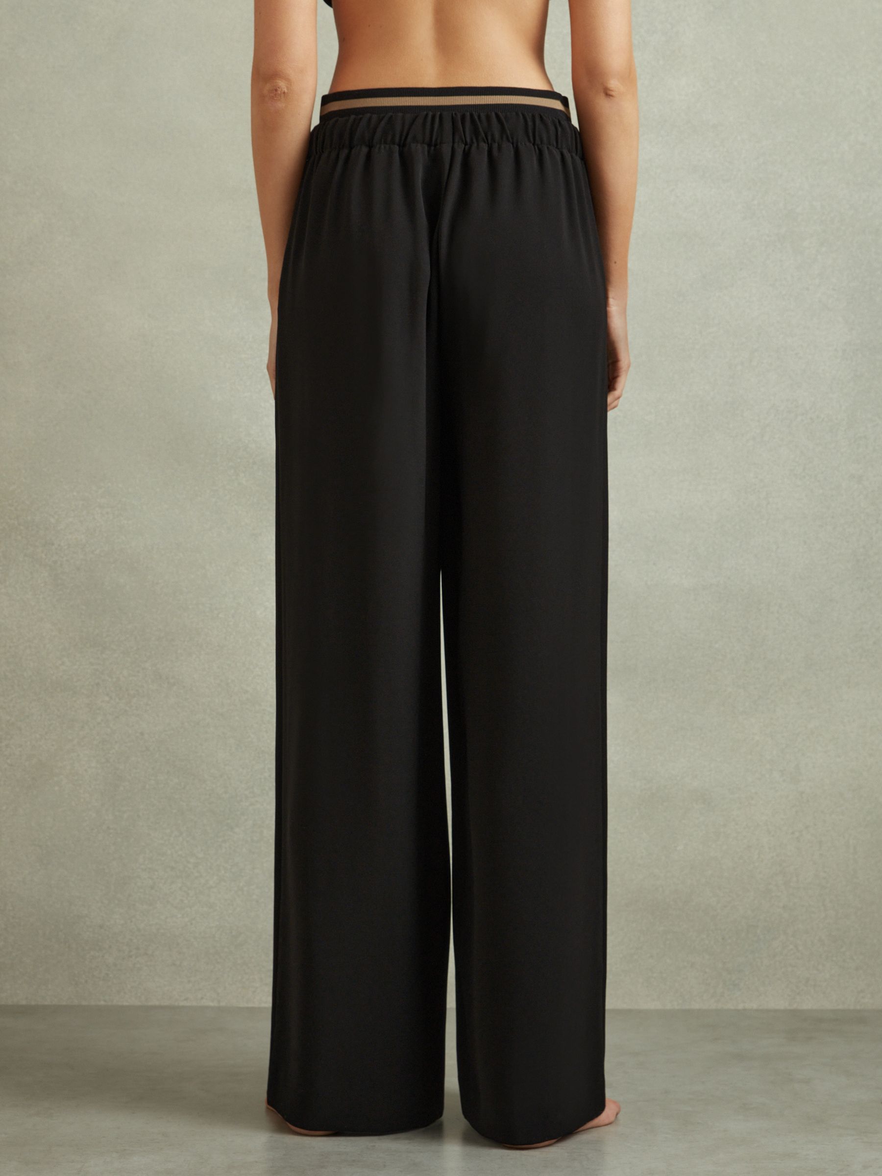 Petite Waistband Detail Wide Leg Trousers in Black - Image 4 of 7