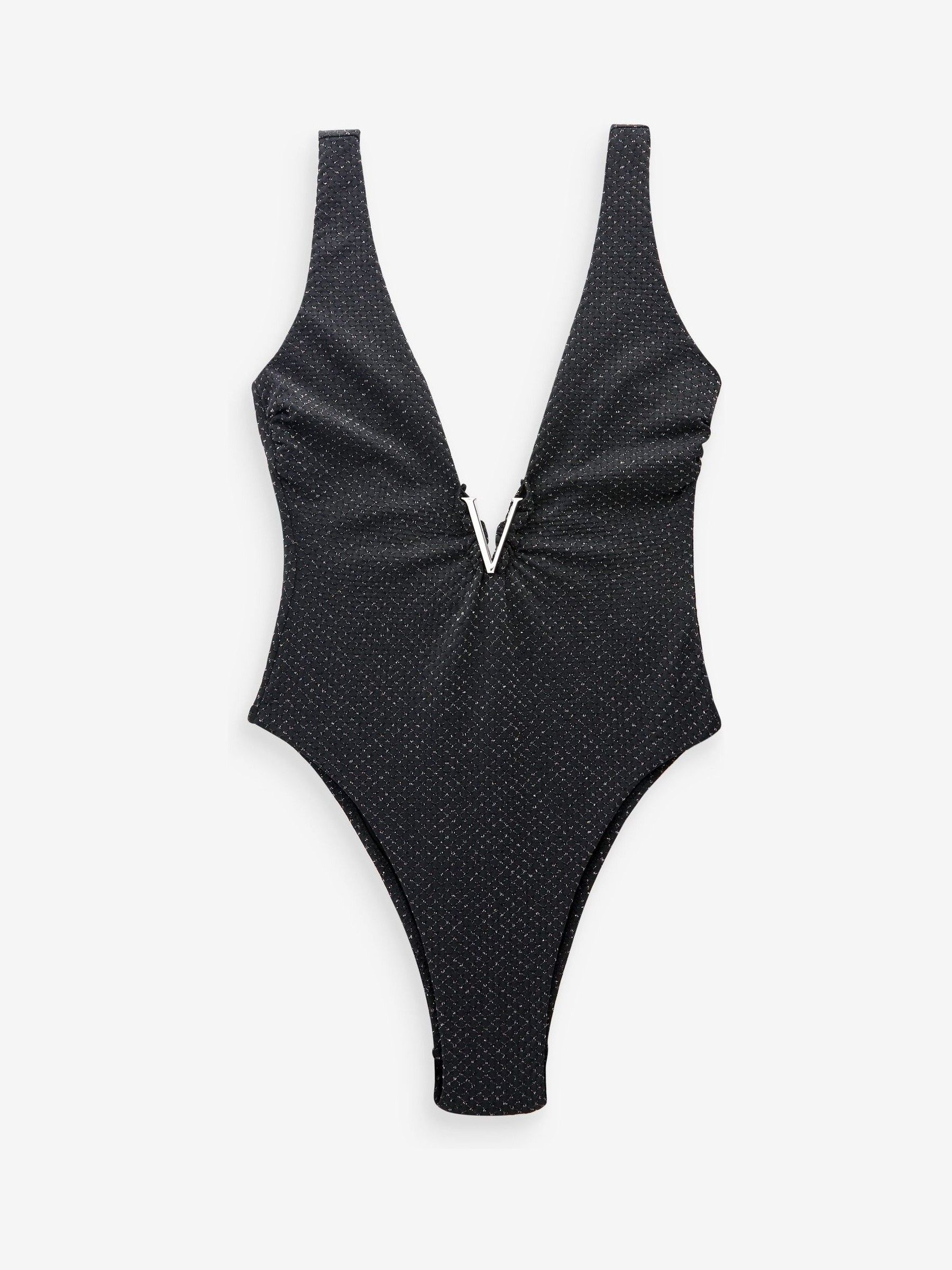 Black Tummy Control Plunge Shimmer Swimsuit - Image 4 of 4