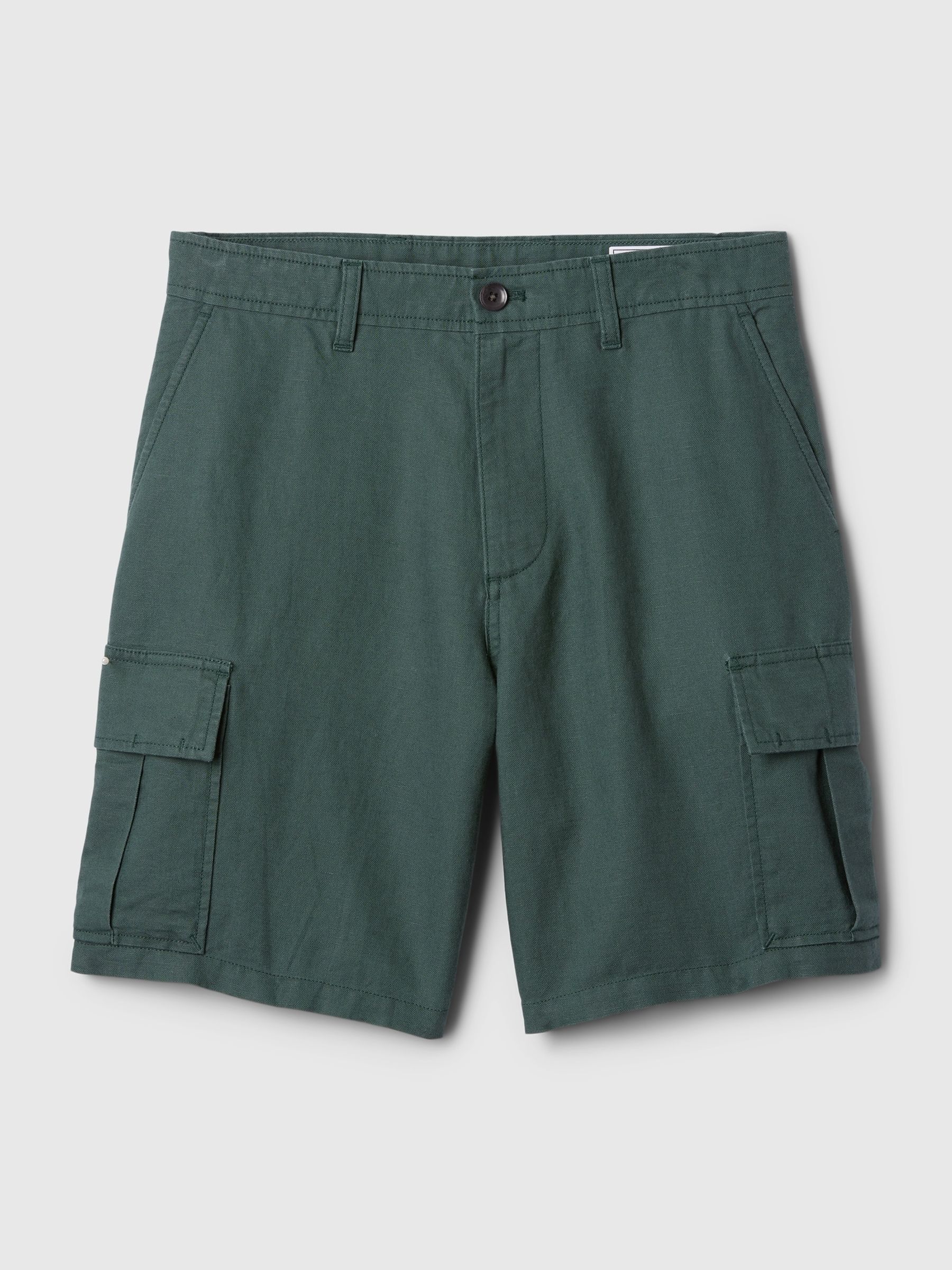 Green Linen Cotton Cargo Shorts - Image 5 of 5