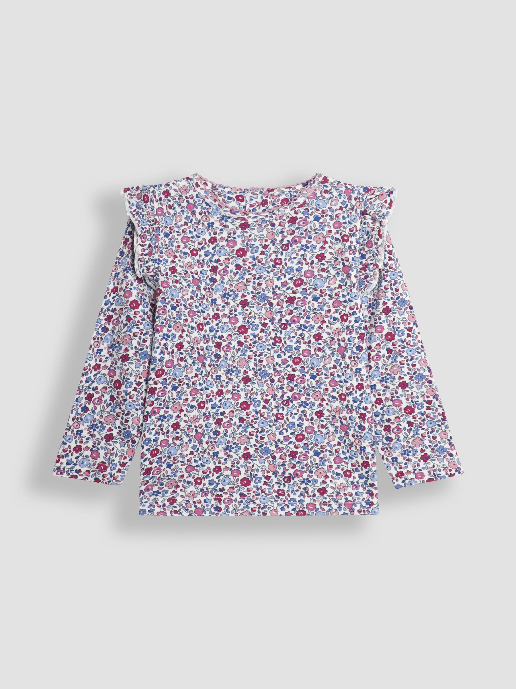 Purple 2-Pack Ditsy Floral & Stripe Frill Tops - Image 2 of 5