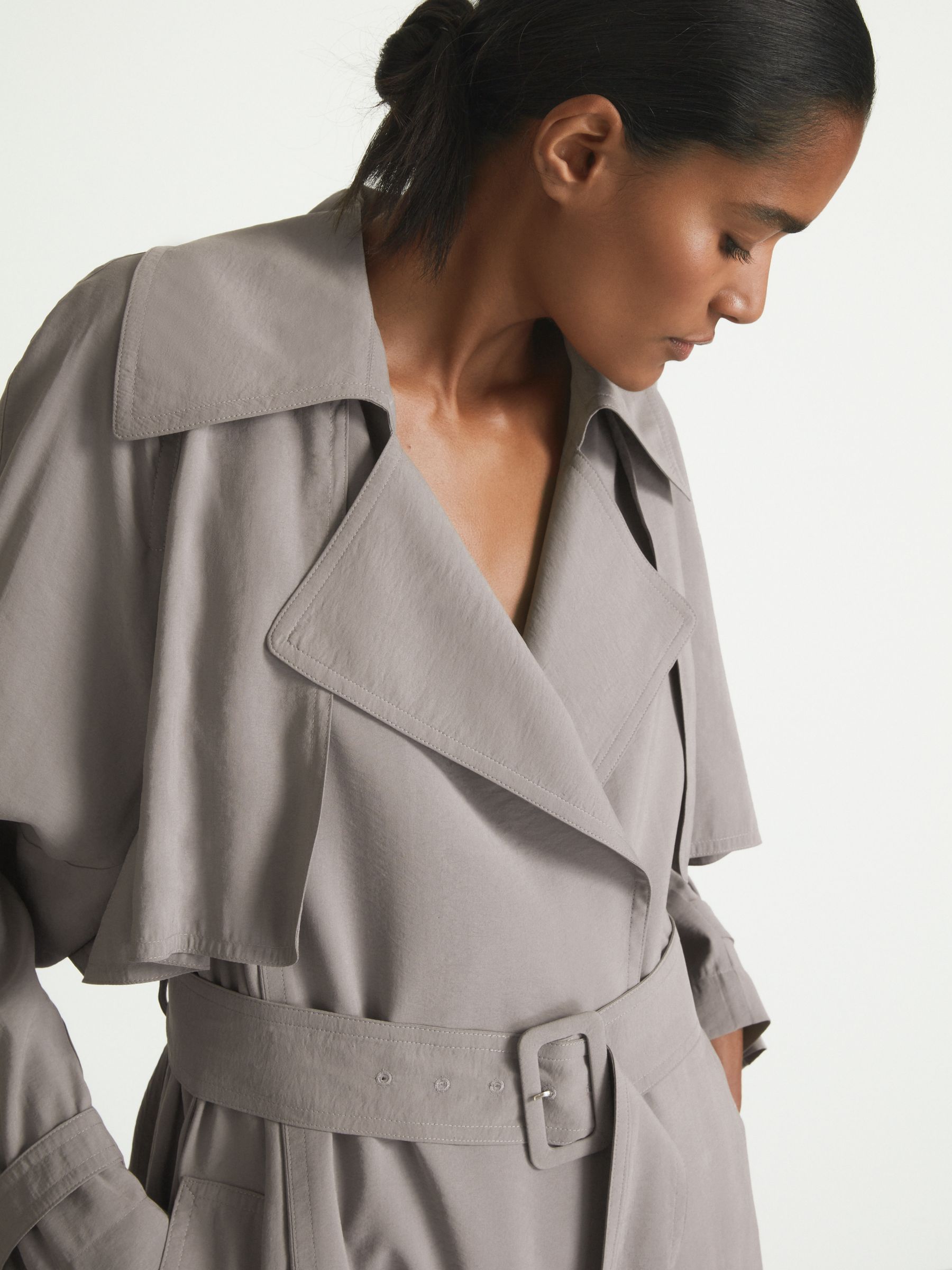 Atelier Belted Trench Coat in Grey - Image 3 of 7