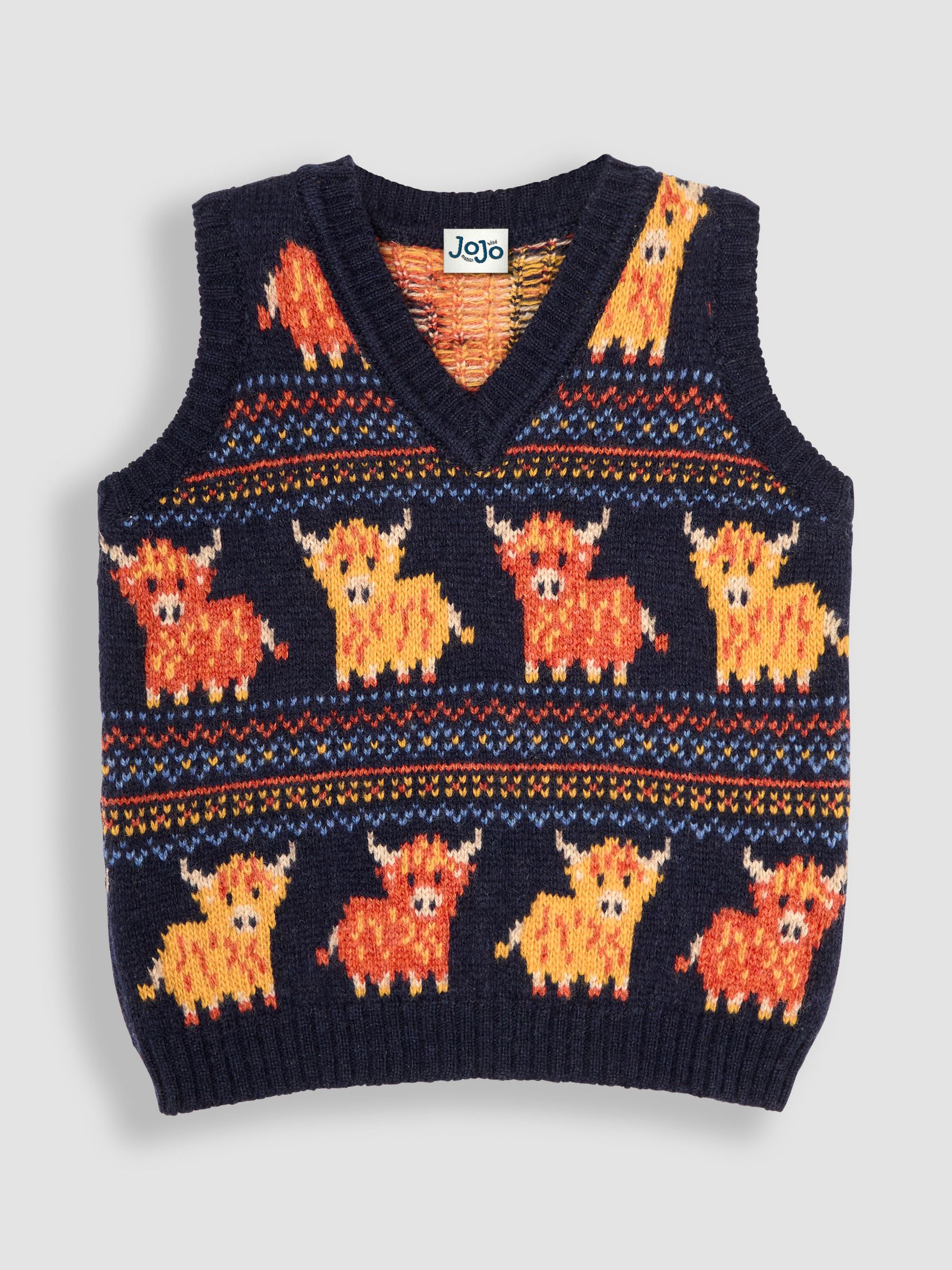 AWESOME BOY / REMAKE SOCCER MUFFLER KNIT VEST/L/コットン/マルチカラー Navy Blue Highland Cow Knit Tank Top | JoJo Maman Bébé USA