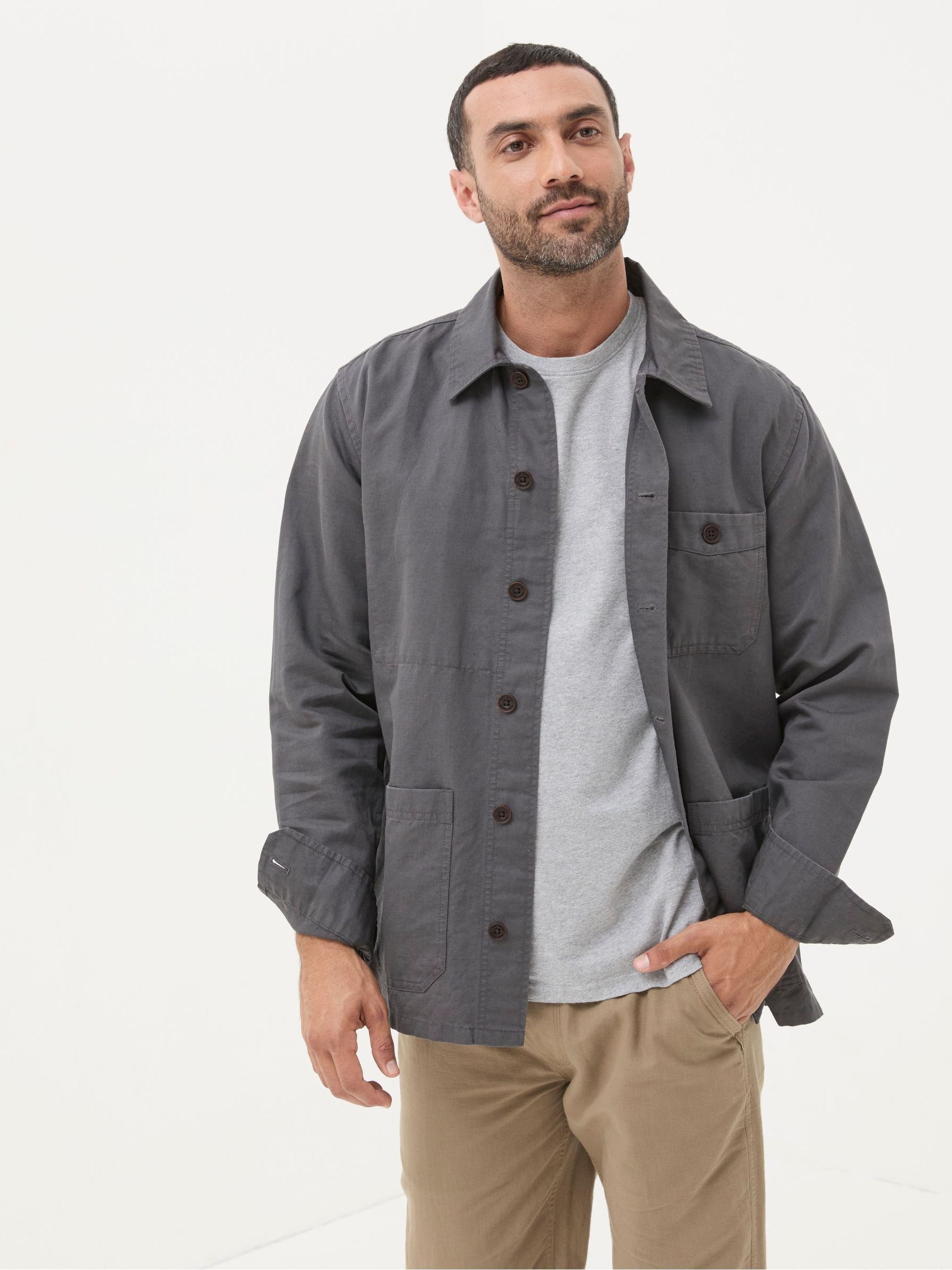 Grey Cotton Linen Worker Jacket - Image 1 of 5