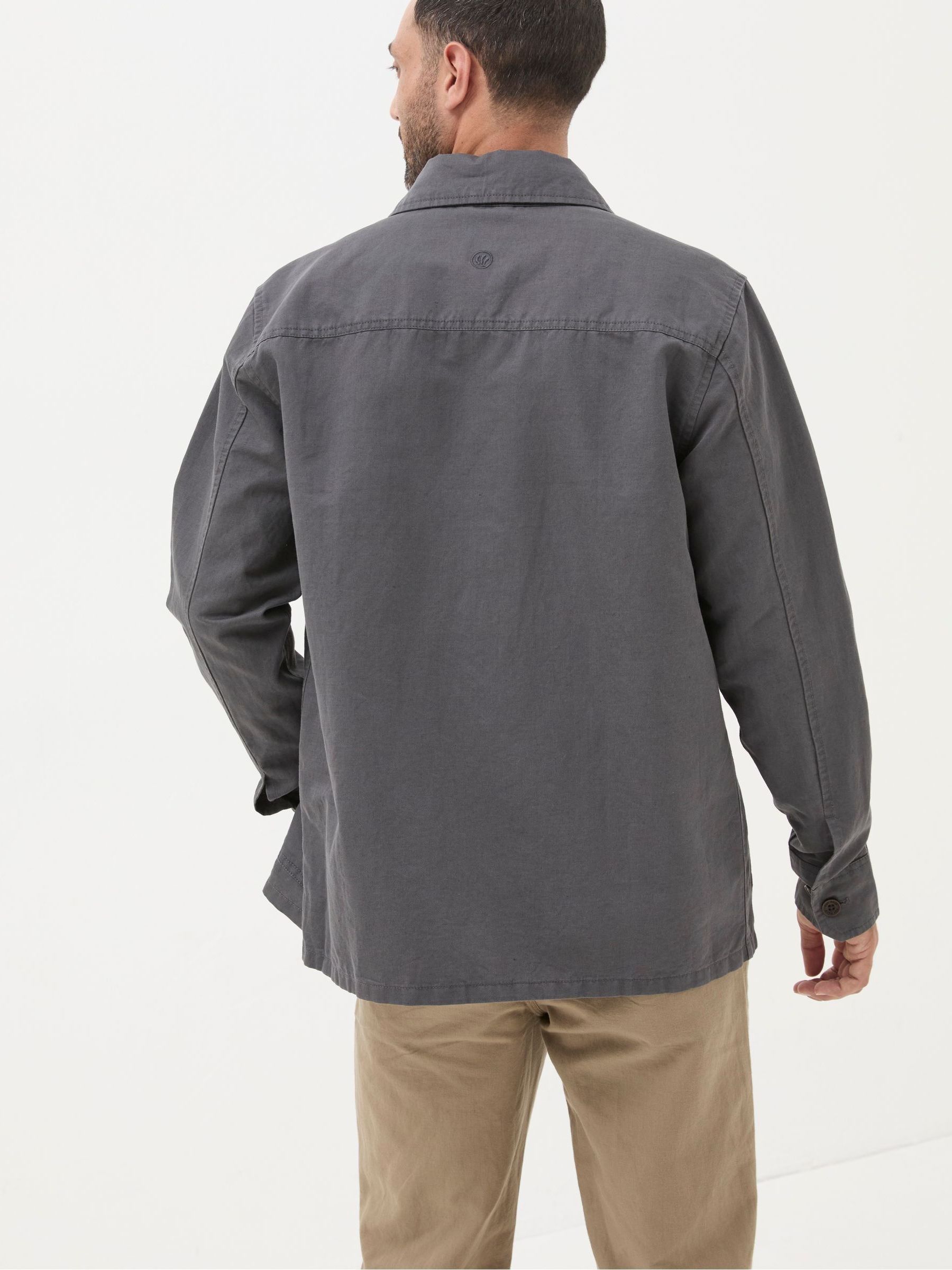 Grey Cotton Linen Worker Jacket - Image 2 of 5 Grey Cotton Linen Worker Jacket - Image 2 of 5