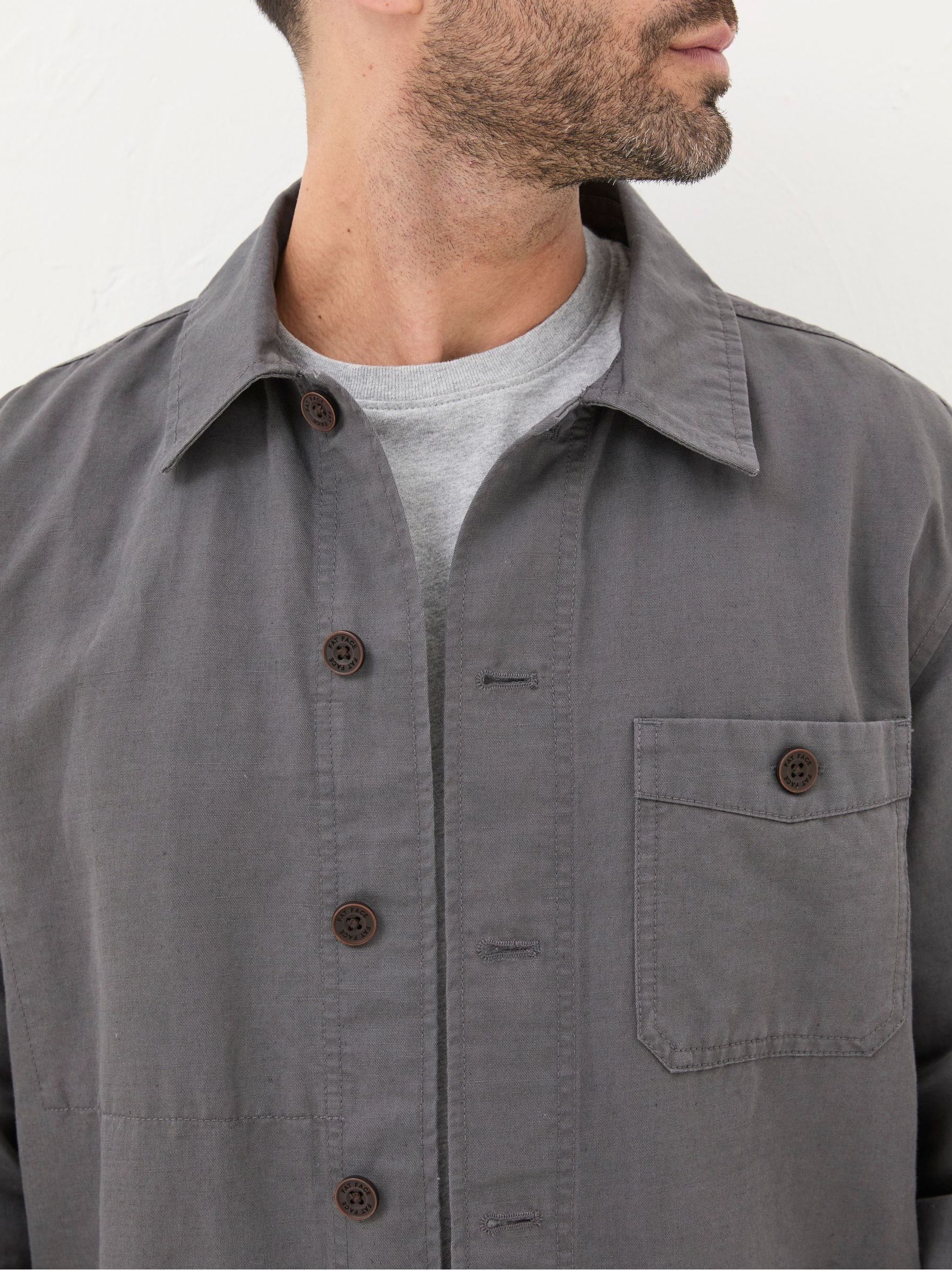 Grey Cotton Linen Worker Jacket - Image 3 of 5