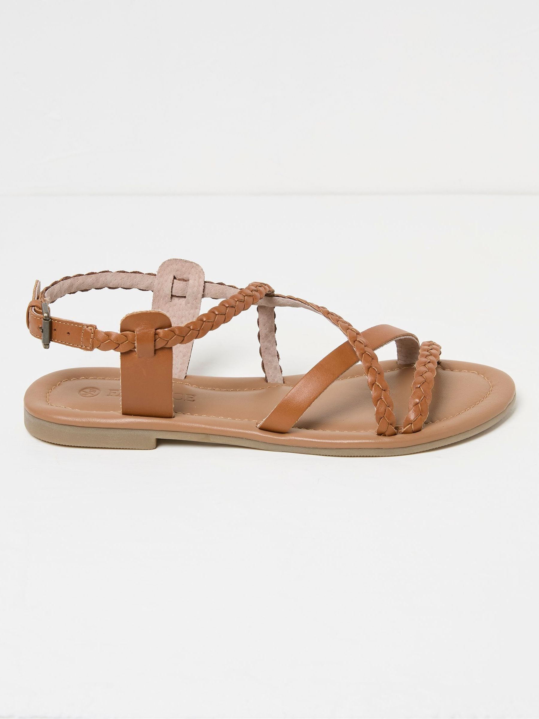 Daphne Brown Braided Leather Sandals FatFace