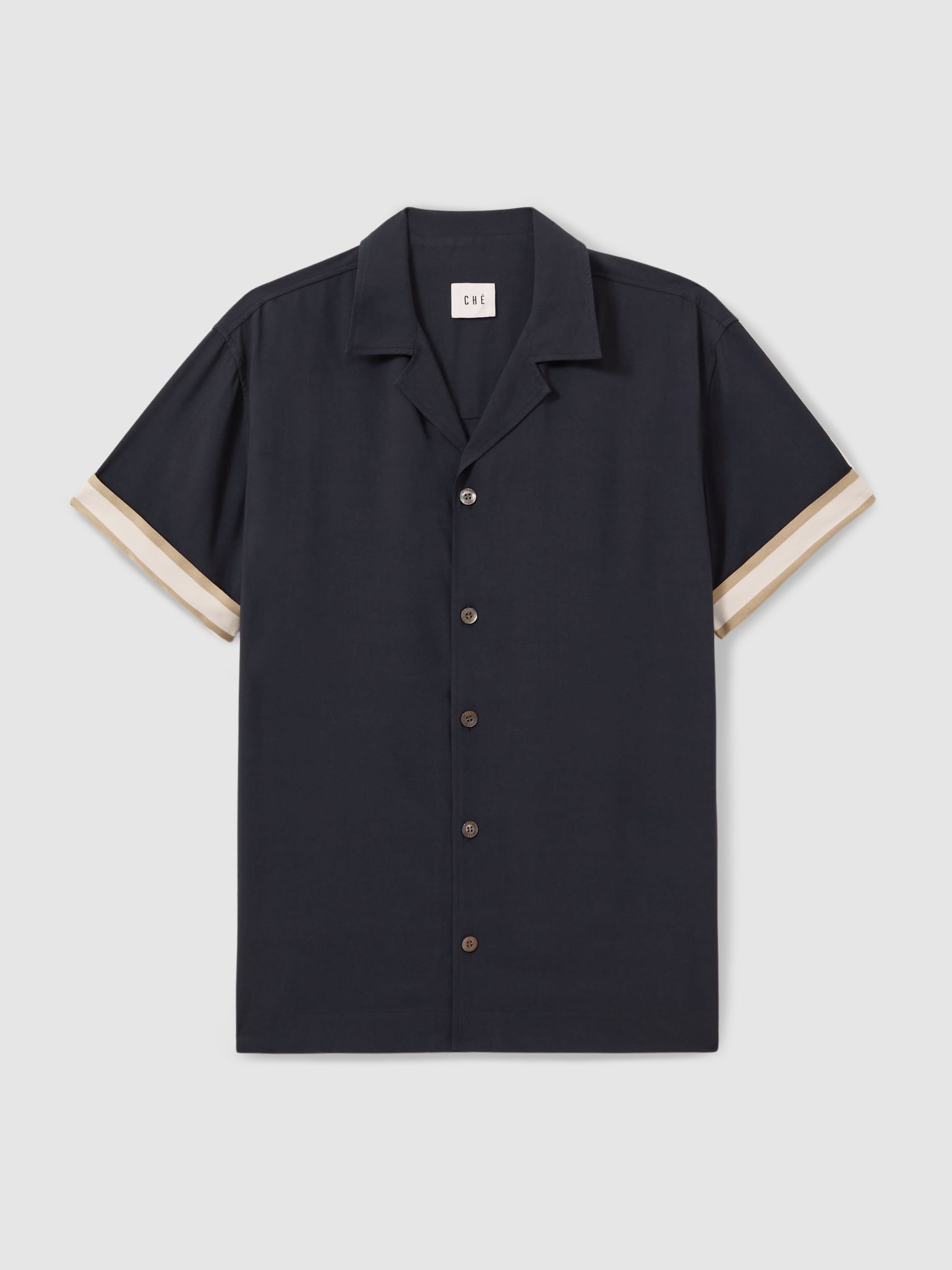 Reiss | Ché Cuff Detail Cuban Collar Shirt in Navy - Image 2 of 5