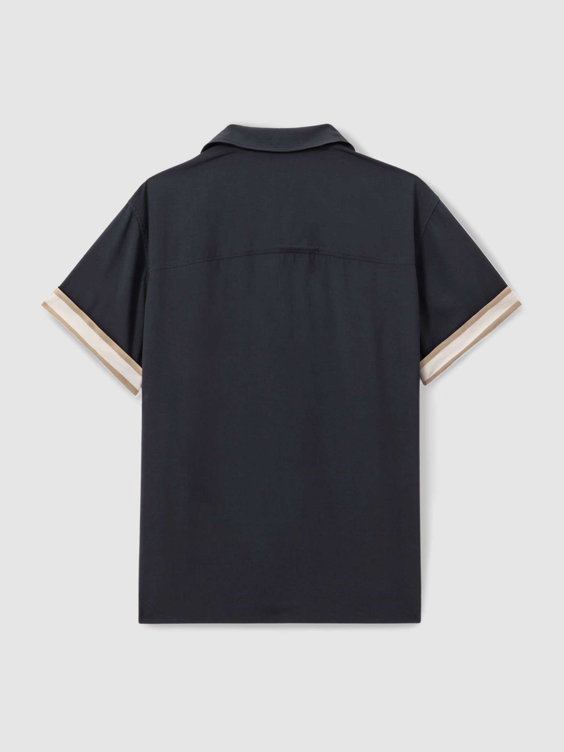 Reiss | Ché Cuff Detail Cuban Collar Shirt in Navy - Image 3 of 5