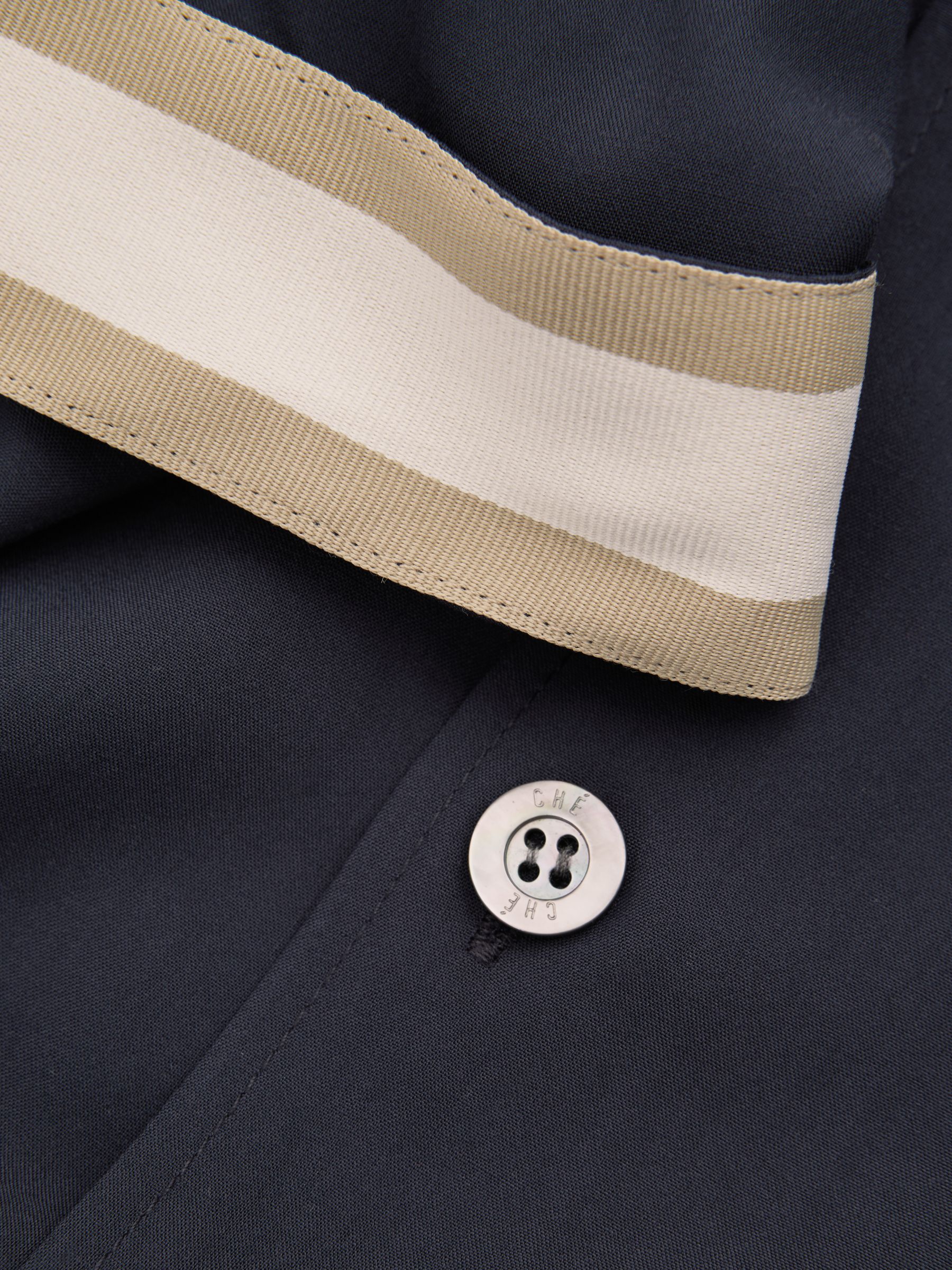 Reiss | Ché Cuff Detail Cuban Collar Shirt in Navy - Image 5 of 5
