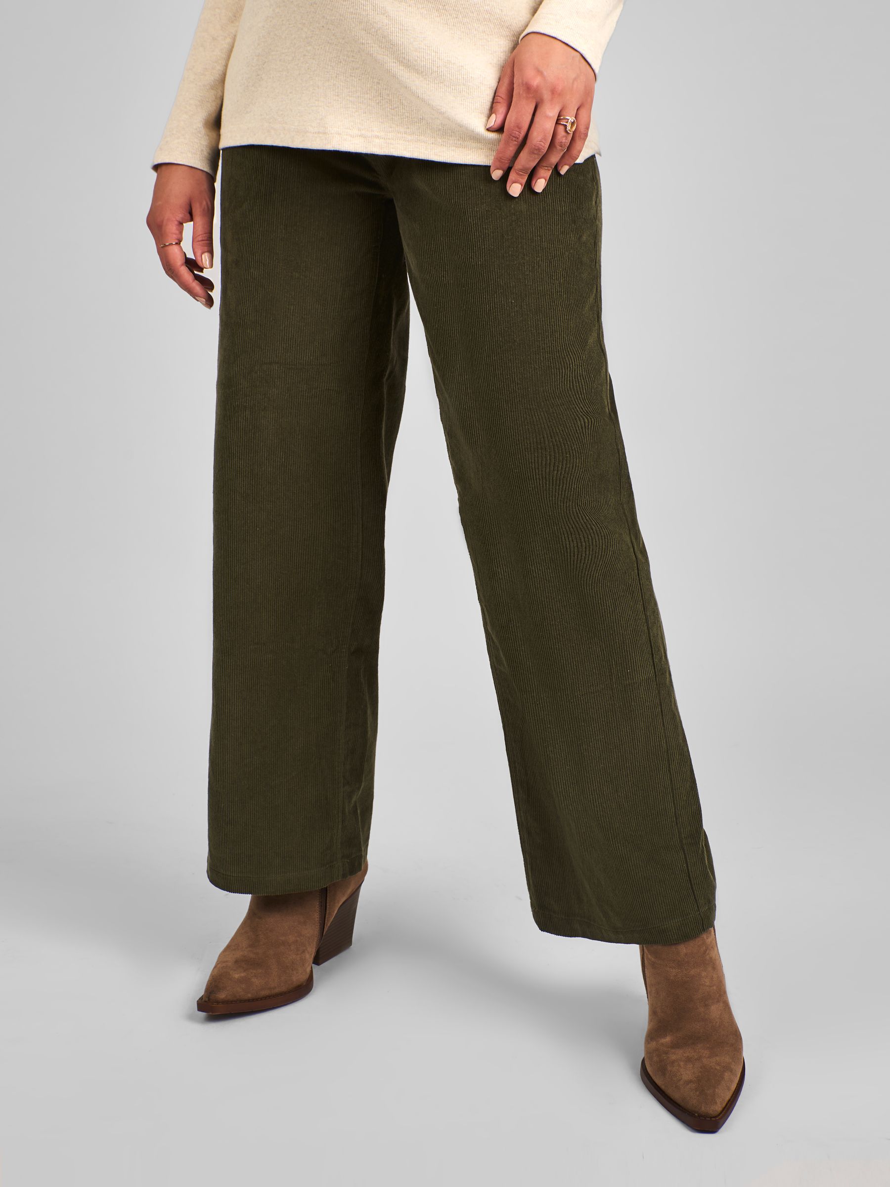 Khaki Green Corduroy Wide Leg Maternity Trousers - Image 1 of 4