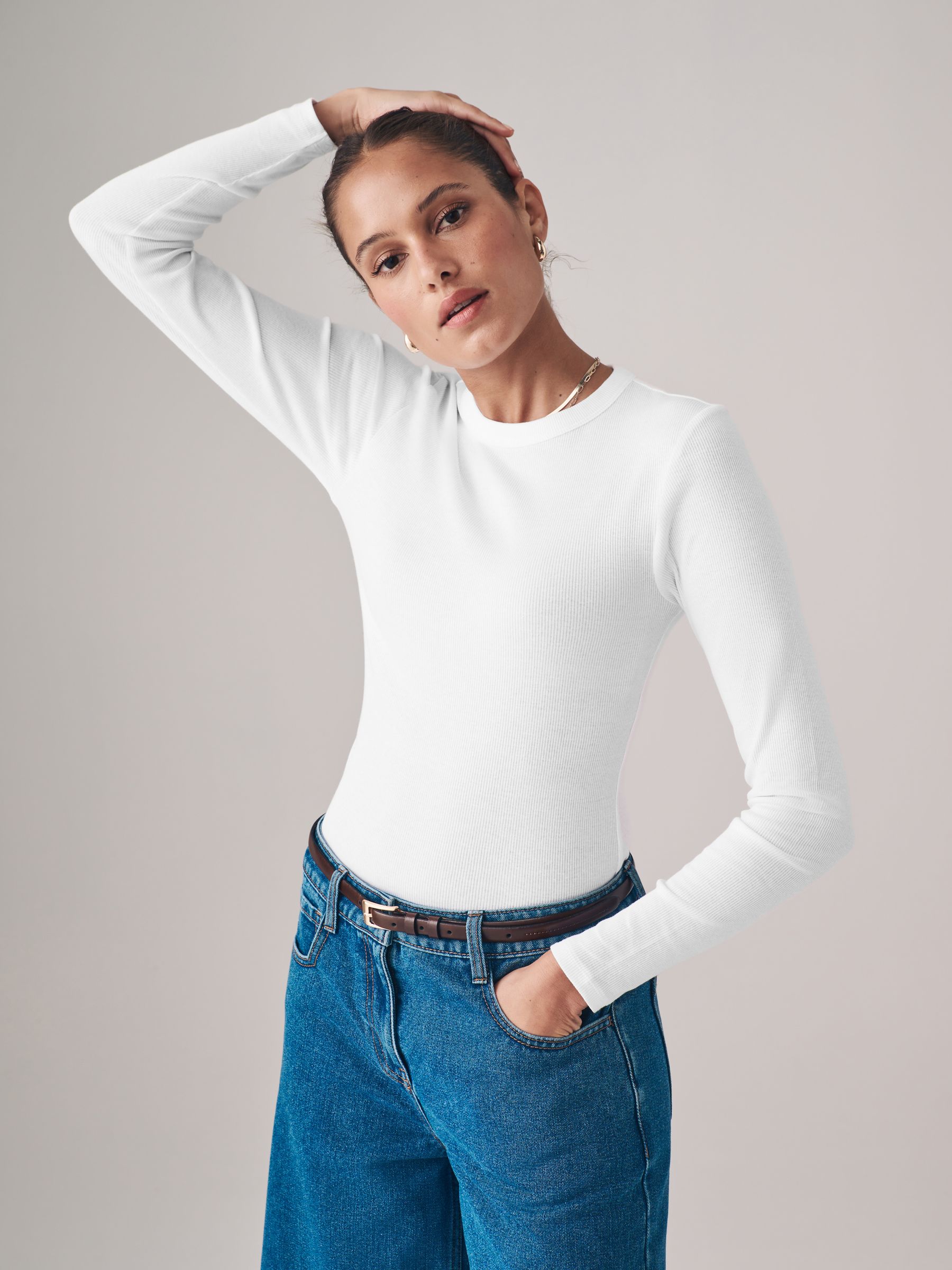 Black/Taupe Brown/White - 3 Pack Long Sleeve Ribbed T-Shirts - Image 3 of 12