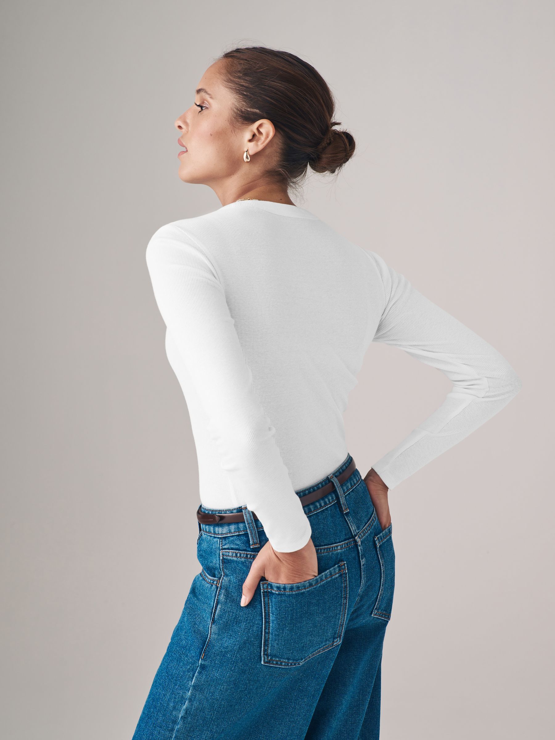 Black/Taupe Brown/White - 3 Pack Long Sleeve Ribbed T-Shirts - Image 4 of 12