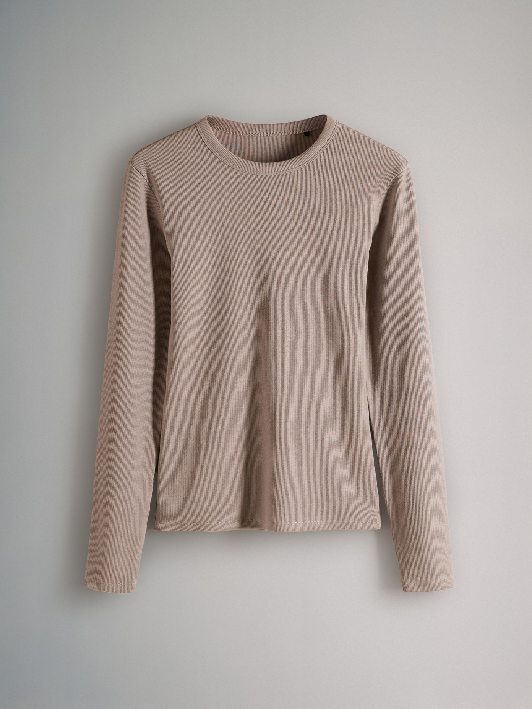 Black/Taupe Brown/White - 3 Pack Long Sleeve Ribbed T-Shirts - Image 9 of 12