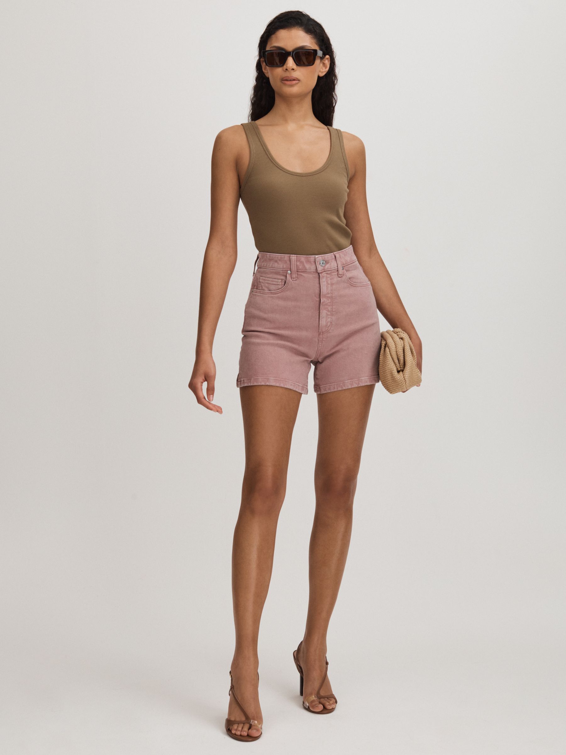 High Rise Denim Shorts in Blush - image 3