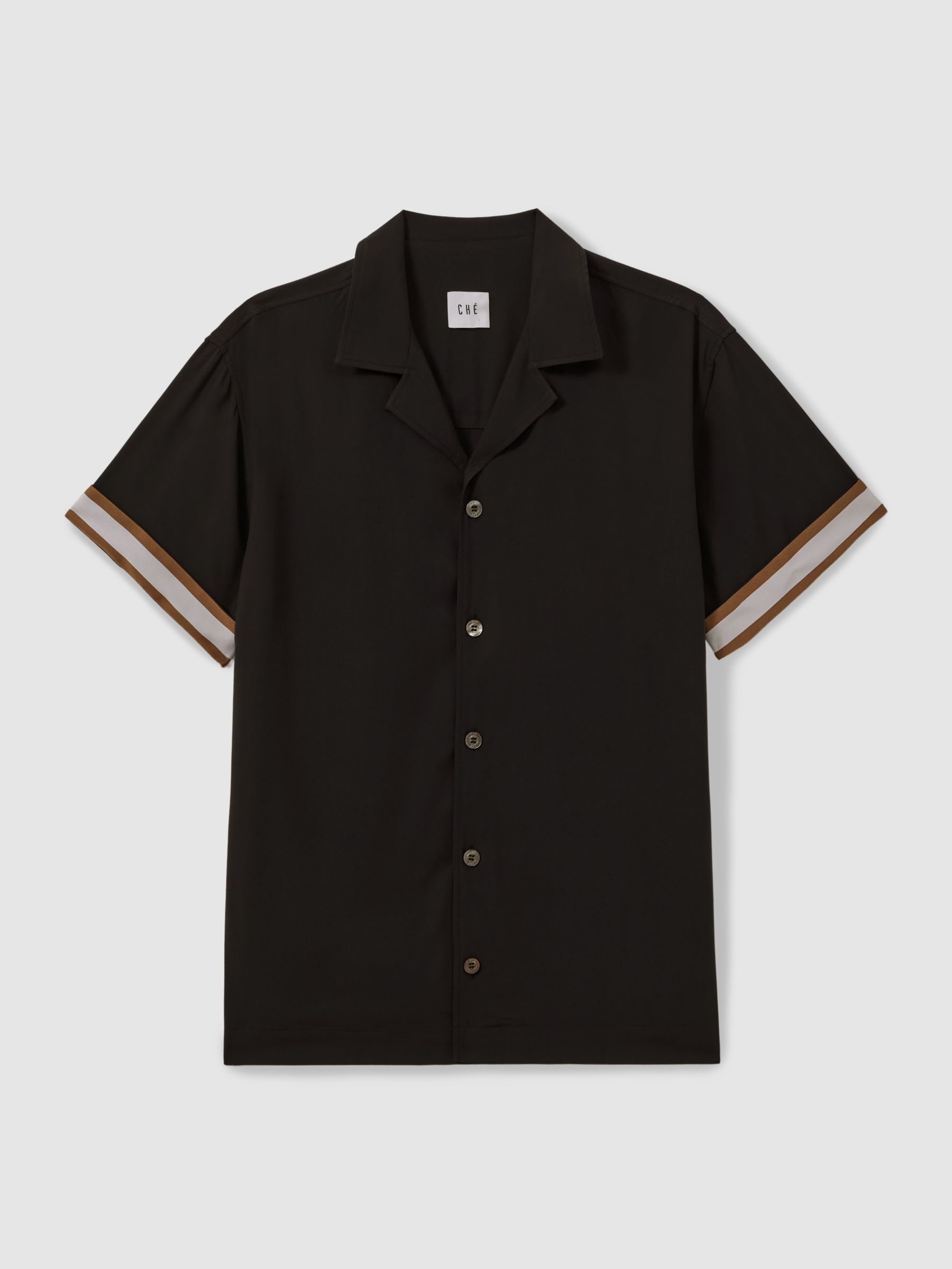Reiss | Ché Cuff Detail Cuban Collar Shirt in Black - Image 2 of 5