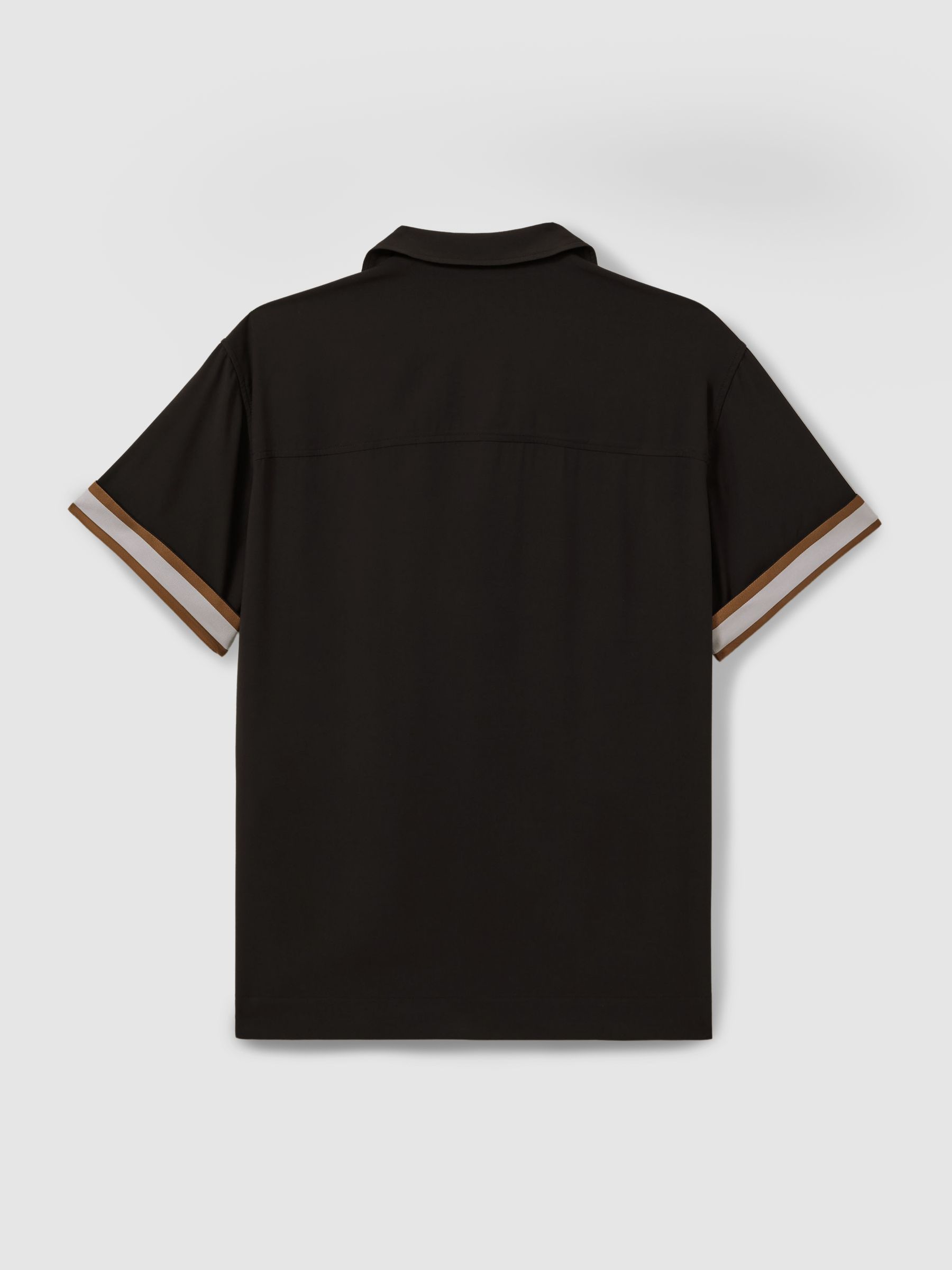 Reiss | Ché Cuff Detail Cuban Collar Shirt in Black - Image 3 of 5