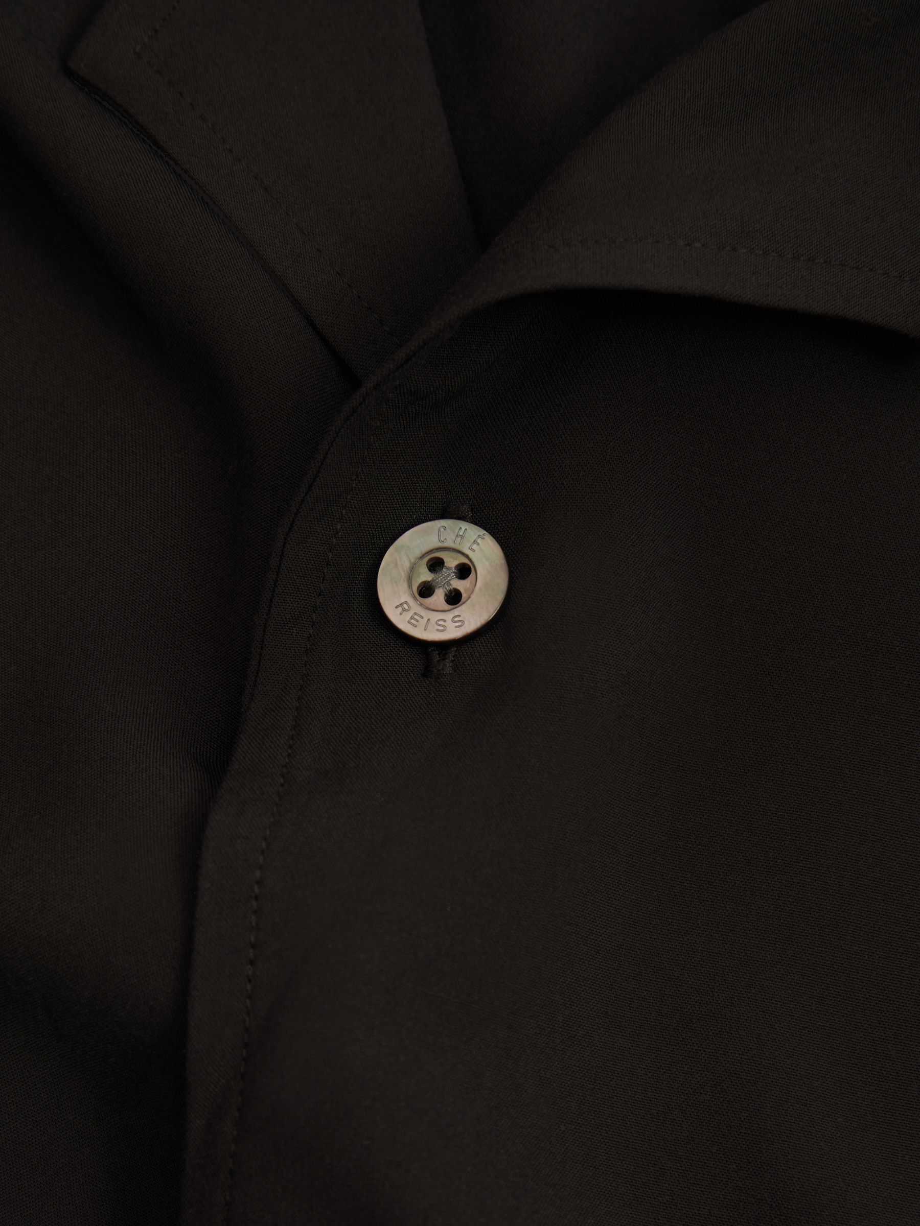 Reiss | Ché Cuff Detail Cuban Collar Shirt in Black - Image 4 of 5