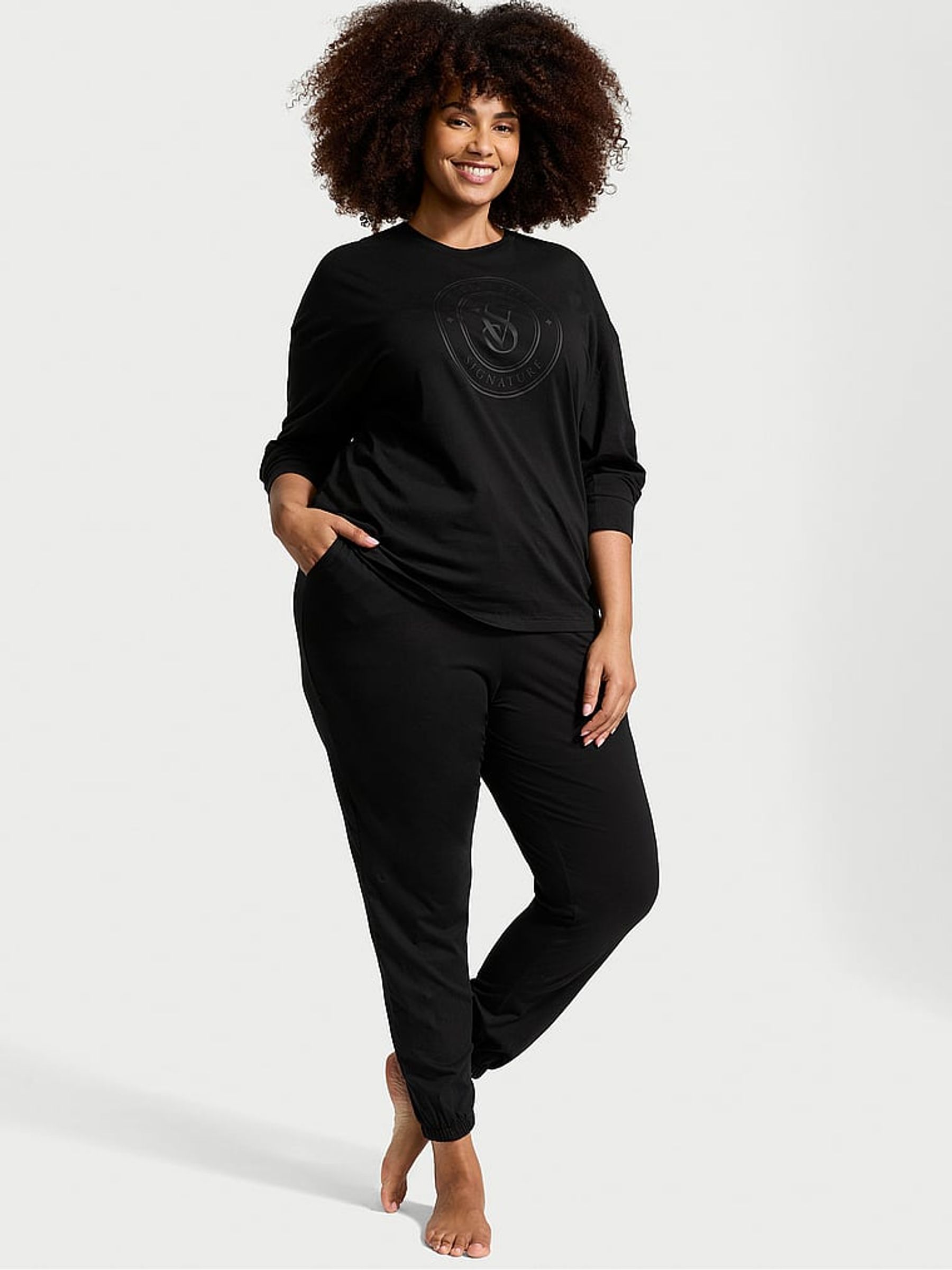 Black Cotton Long Pyjama Set - Image 1 of 4