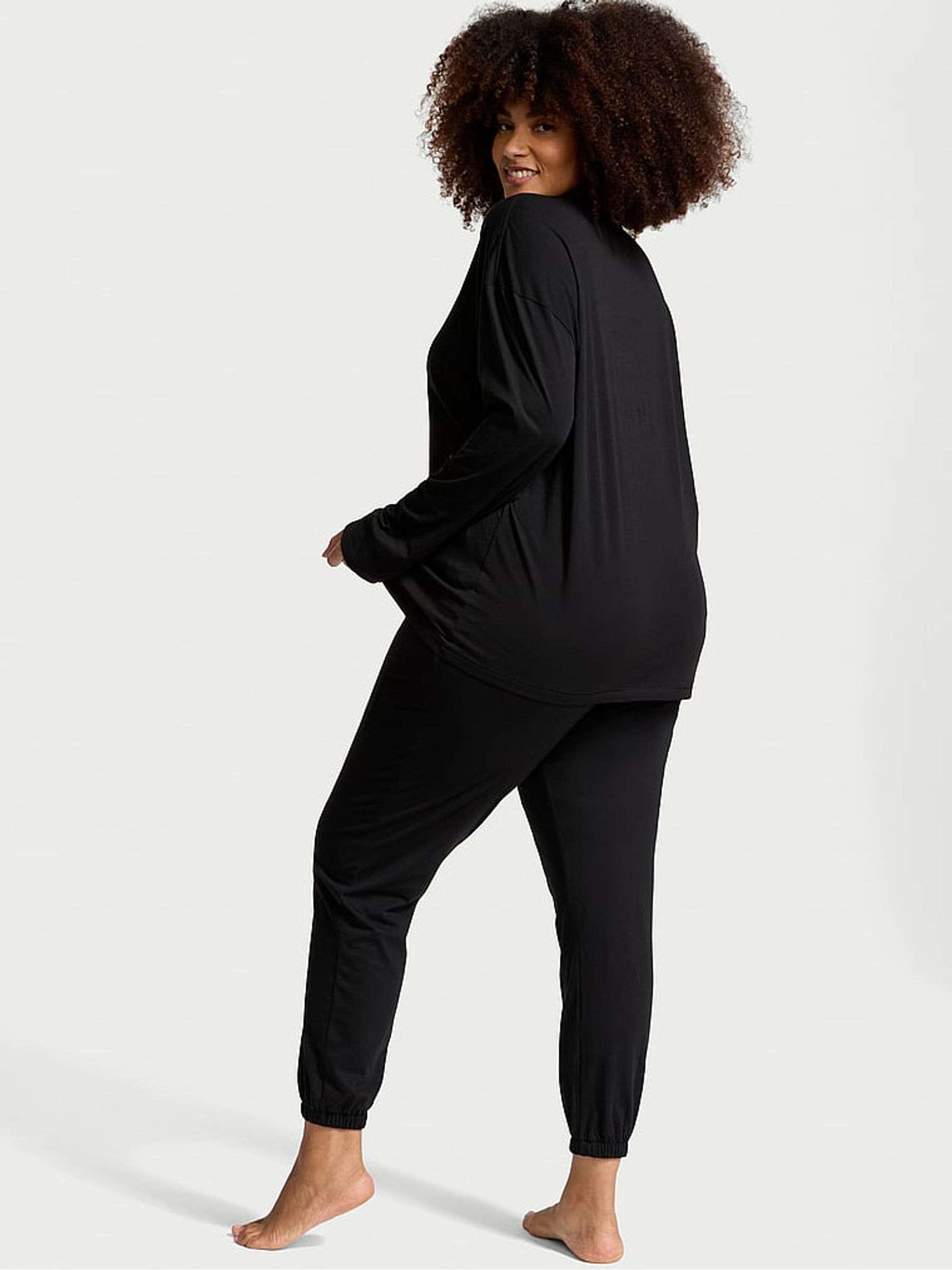 Black Cotton Long Pyjama Set - Image 2 of 4
