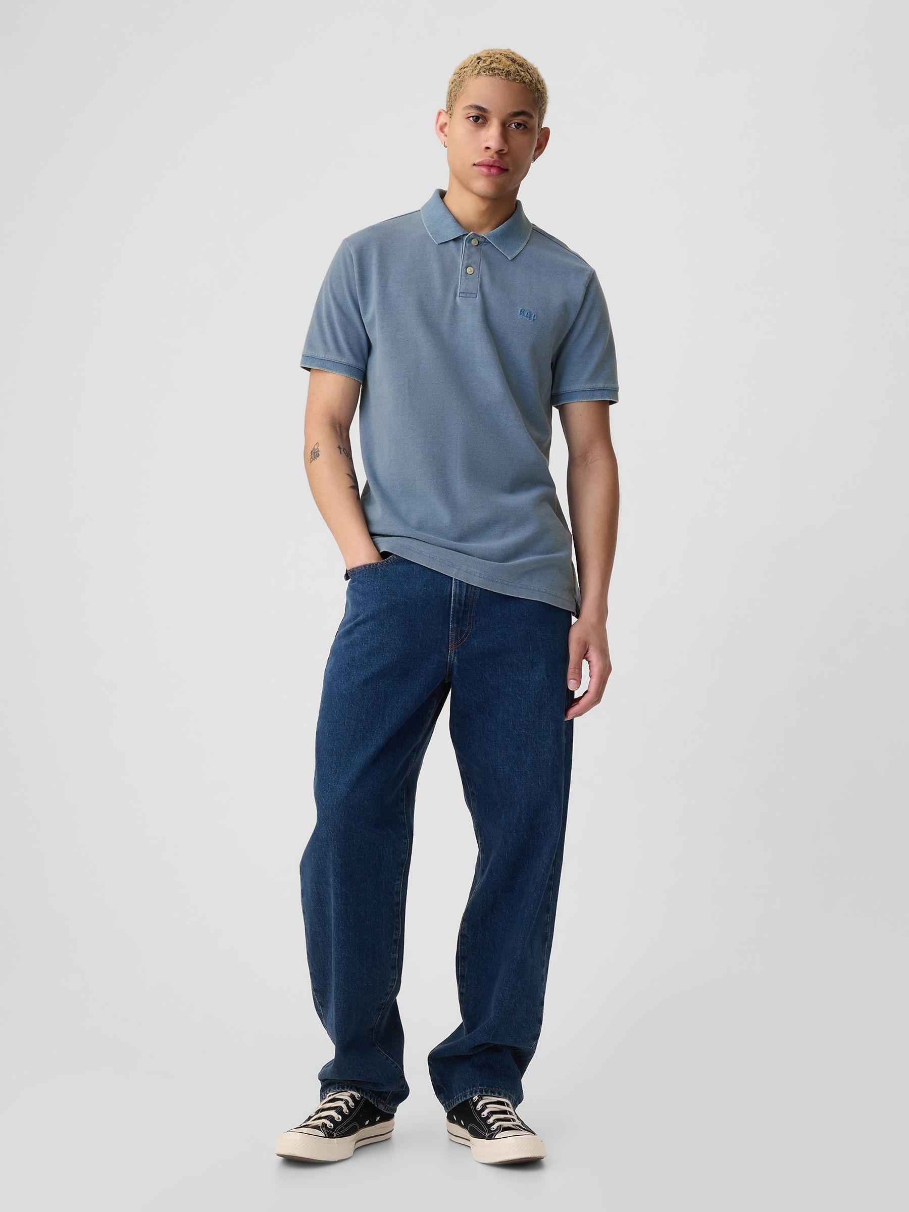Blue Cotton Logo Pique Short Sleeve Polo Shirt - Image 3 of 4