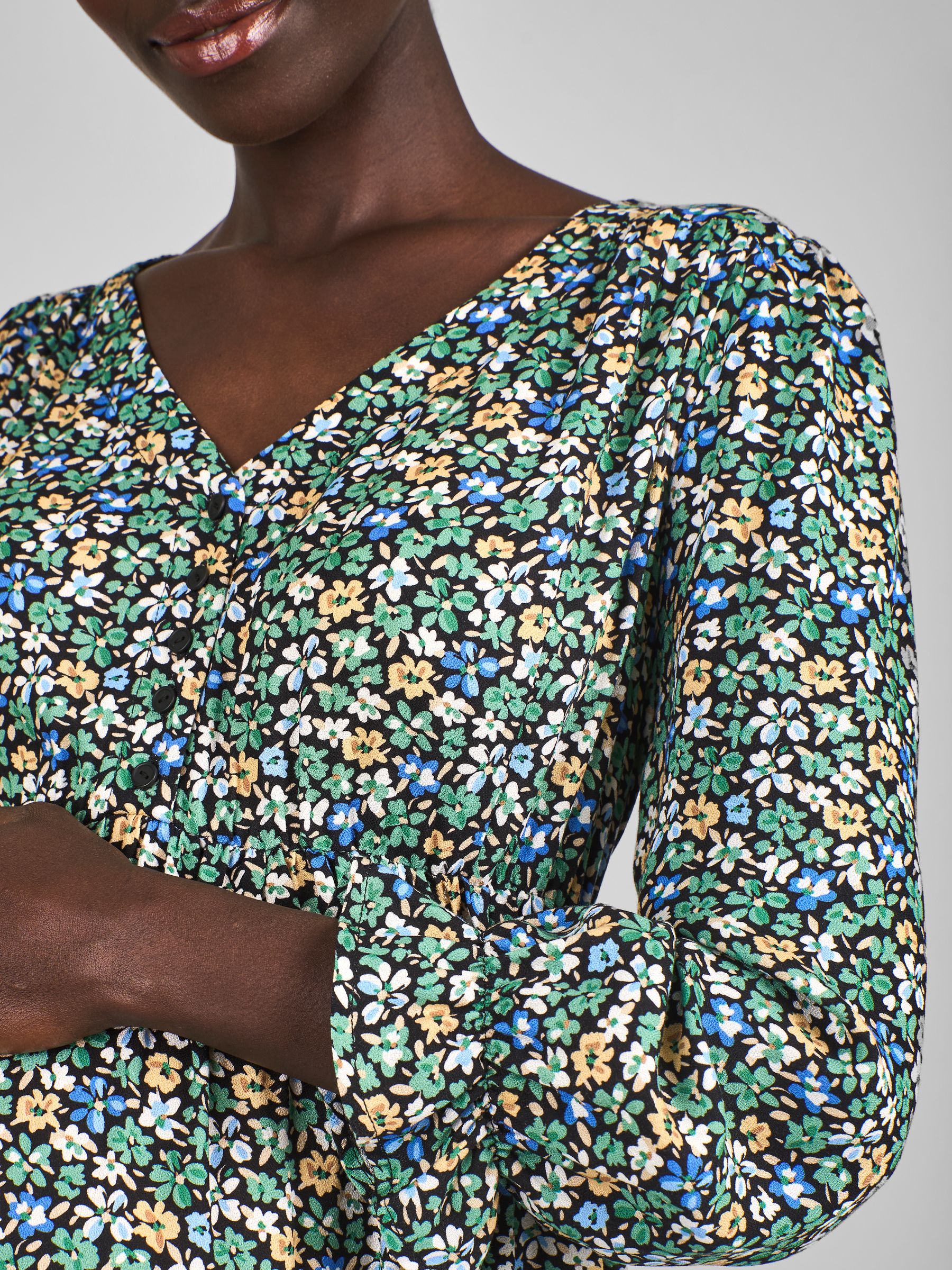 Green & Yellow Floral V-Neck Maternity Midi Dress - Image 4 of 4