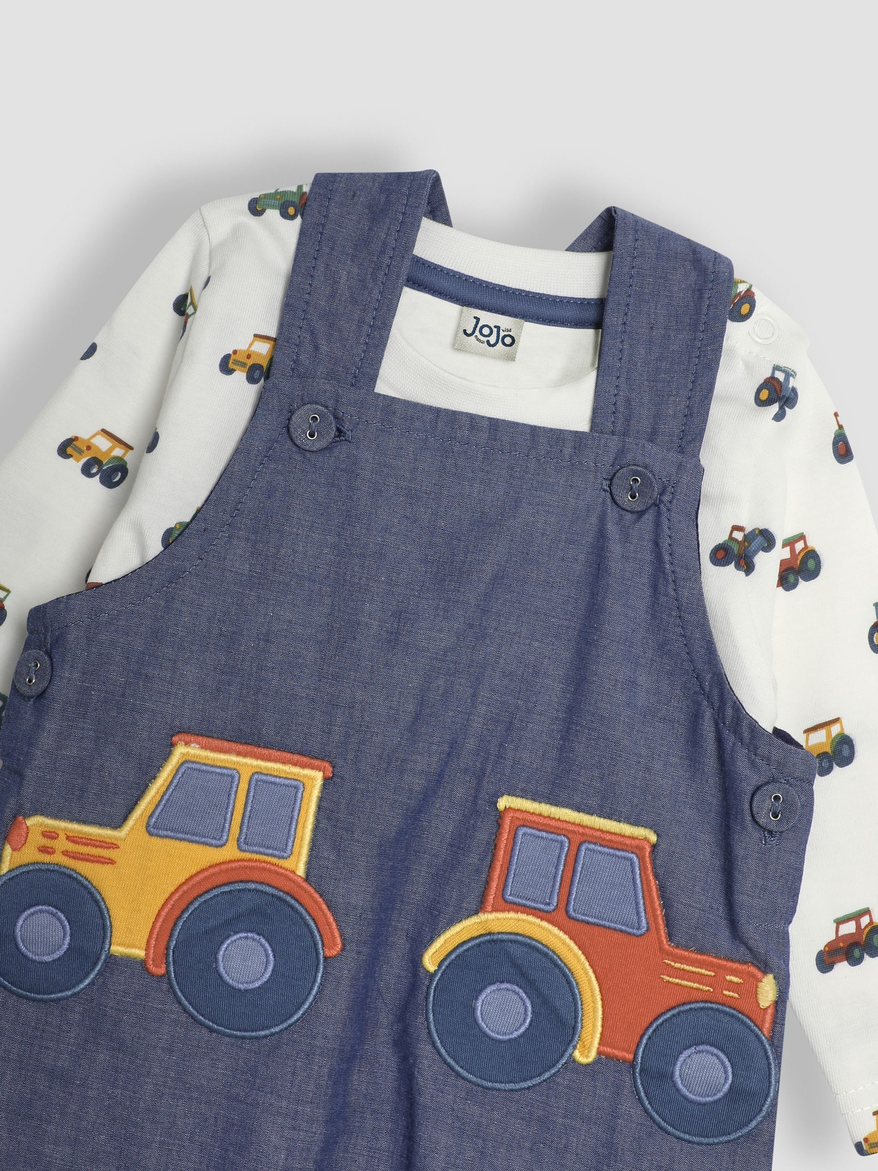 Chambray Tractor Appliqué Pocket Dungarees and Top Set - Image 6 of 6