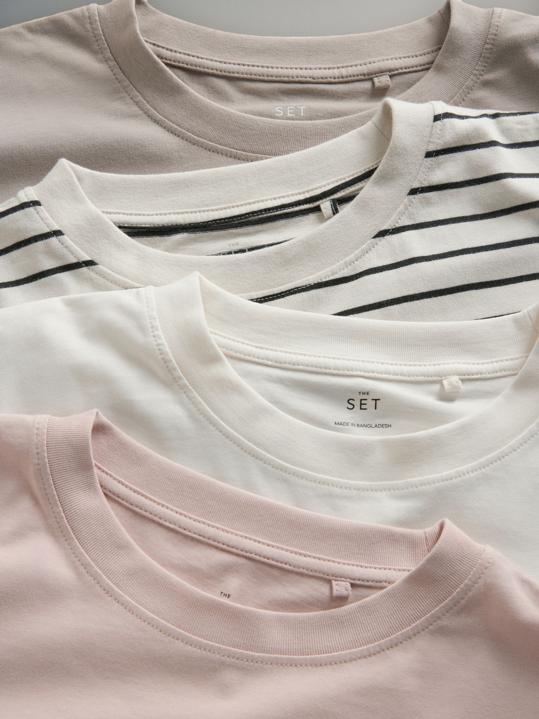 Taupe Brown/Cream/Pink/Black&Cream Stripe - 4 Pack Relaxed Long Sleeve T-Shirts - Image 6 of 6
