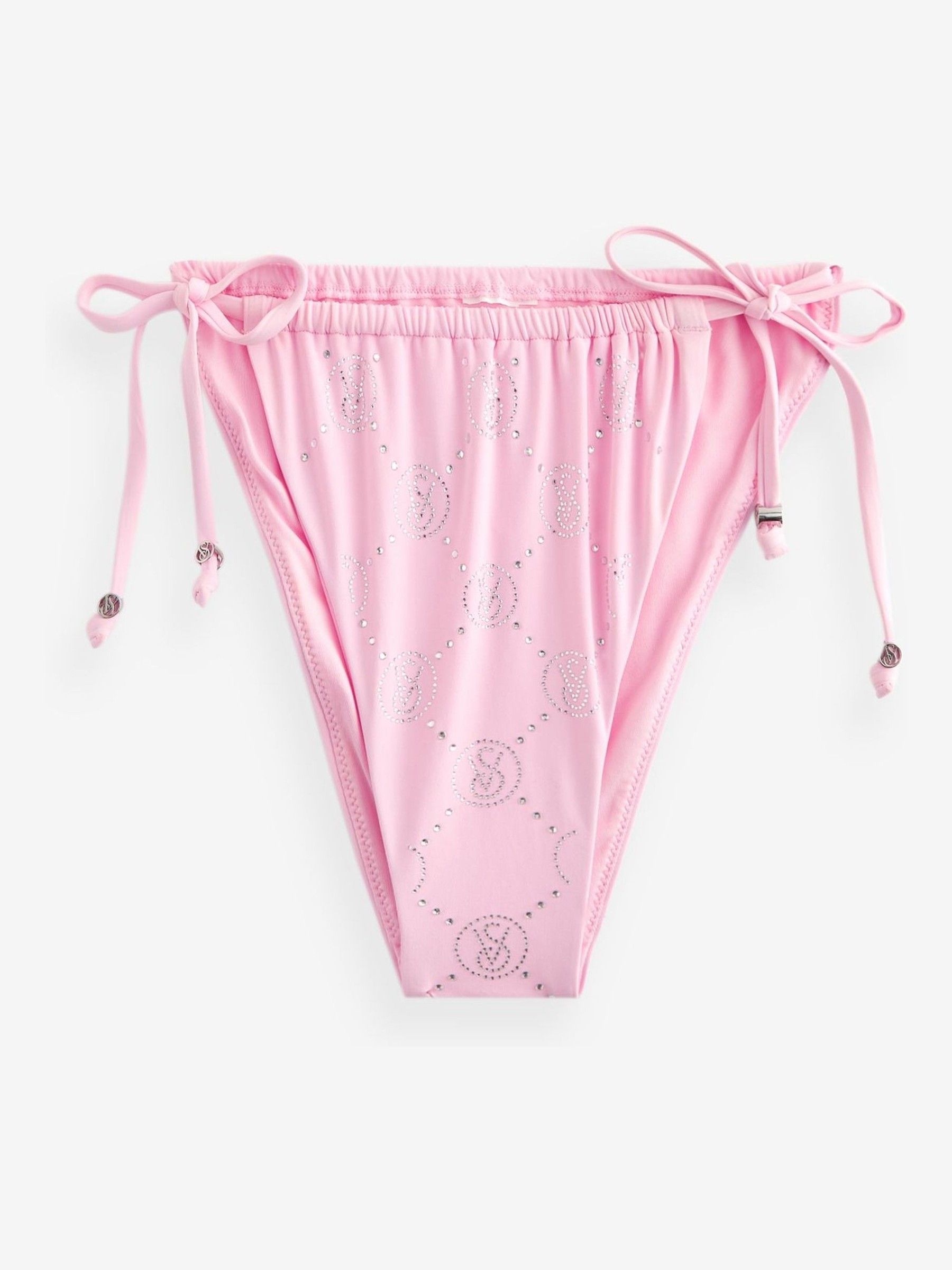 Pink Diamanté Monogram Tie Side Brief Bikini Bottom - Image 6 of 6