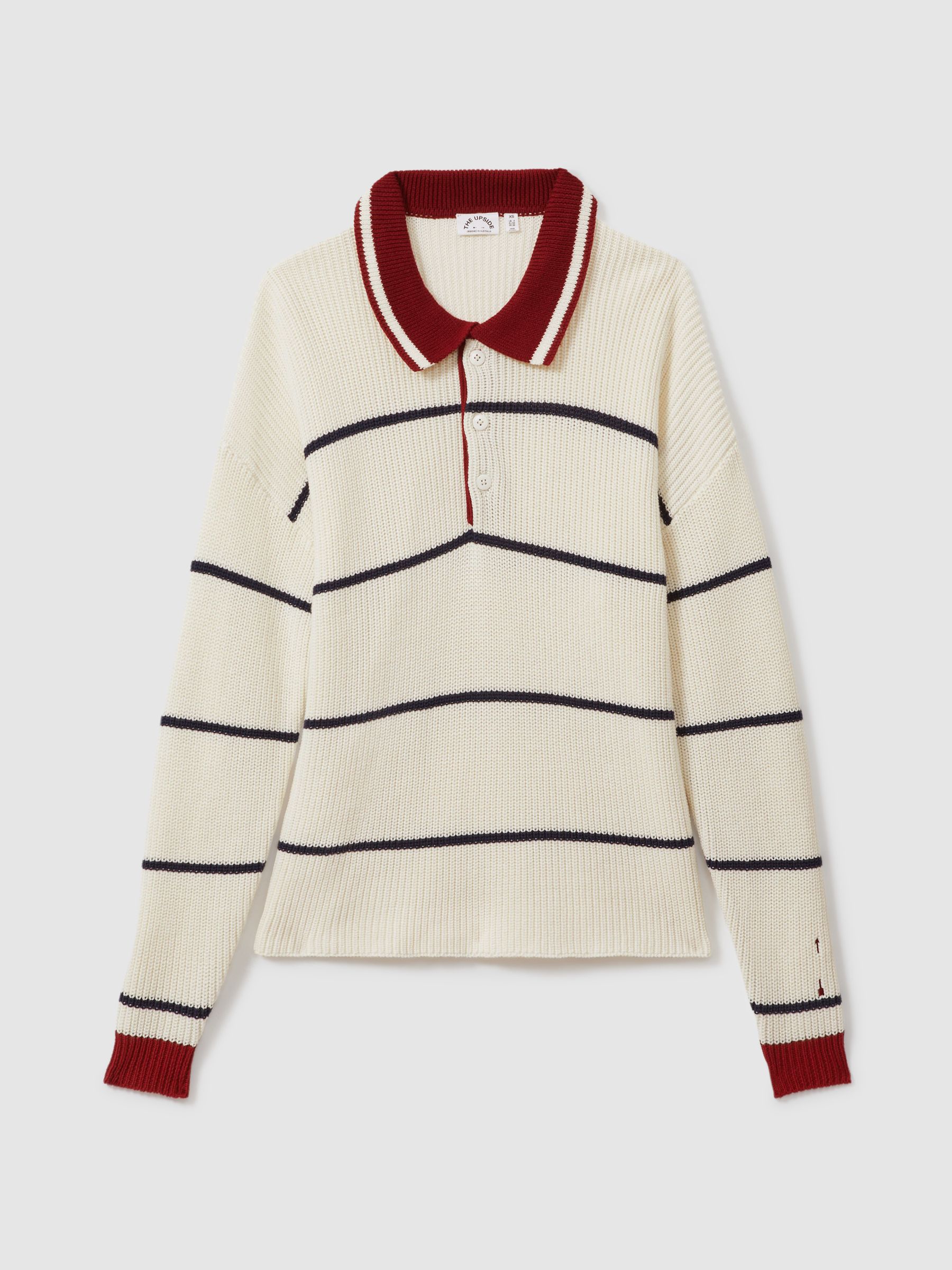 The Upside Oversized Cotton Polo Jumper in White Stripe - Image 2 of 7
