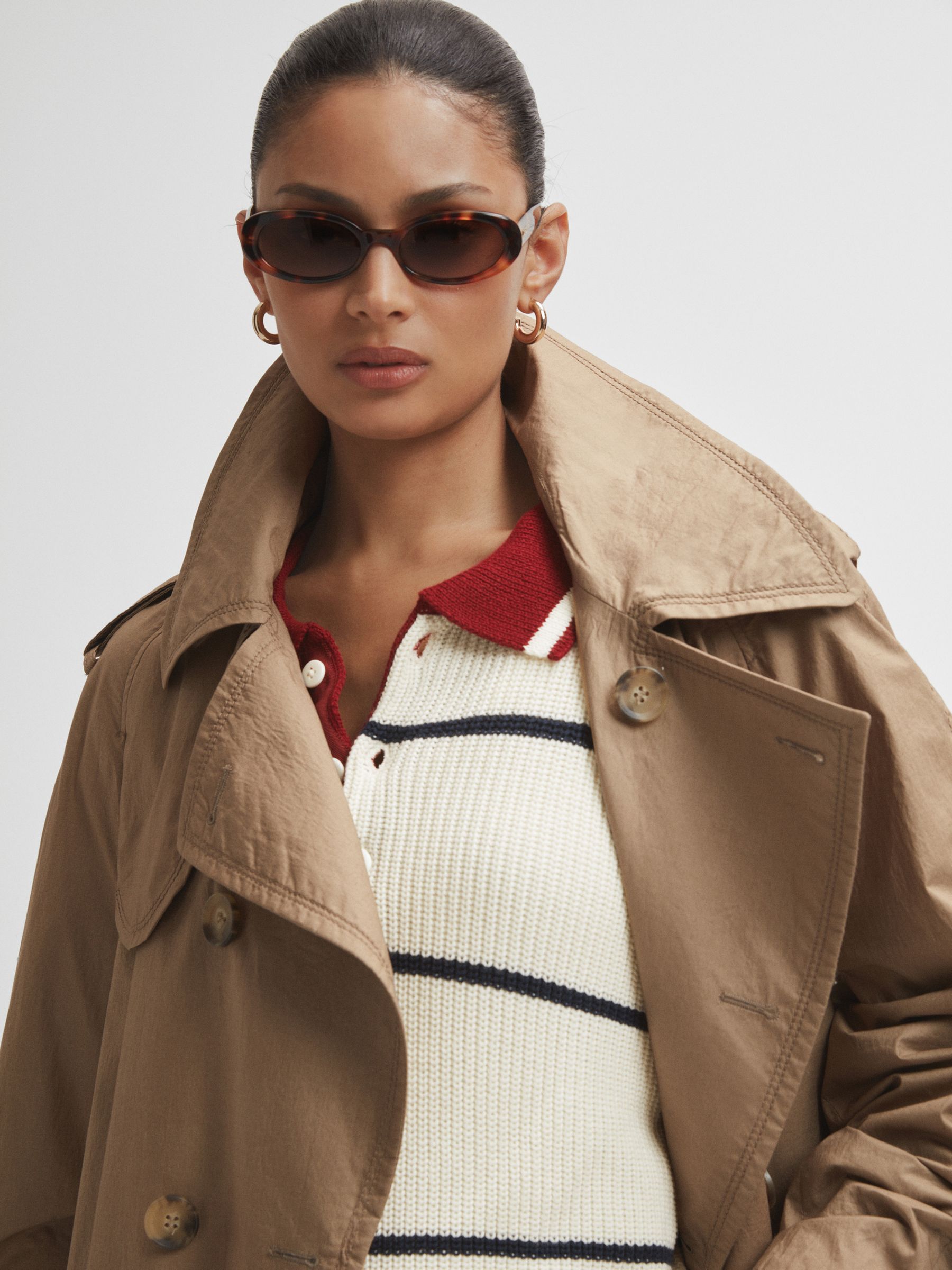 The Upside Oversized Cotton Polo Jumper in White Stripe - Image 4 of 7