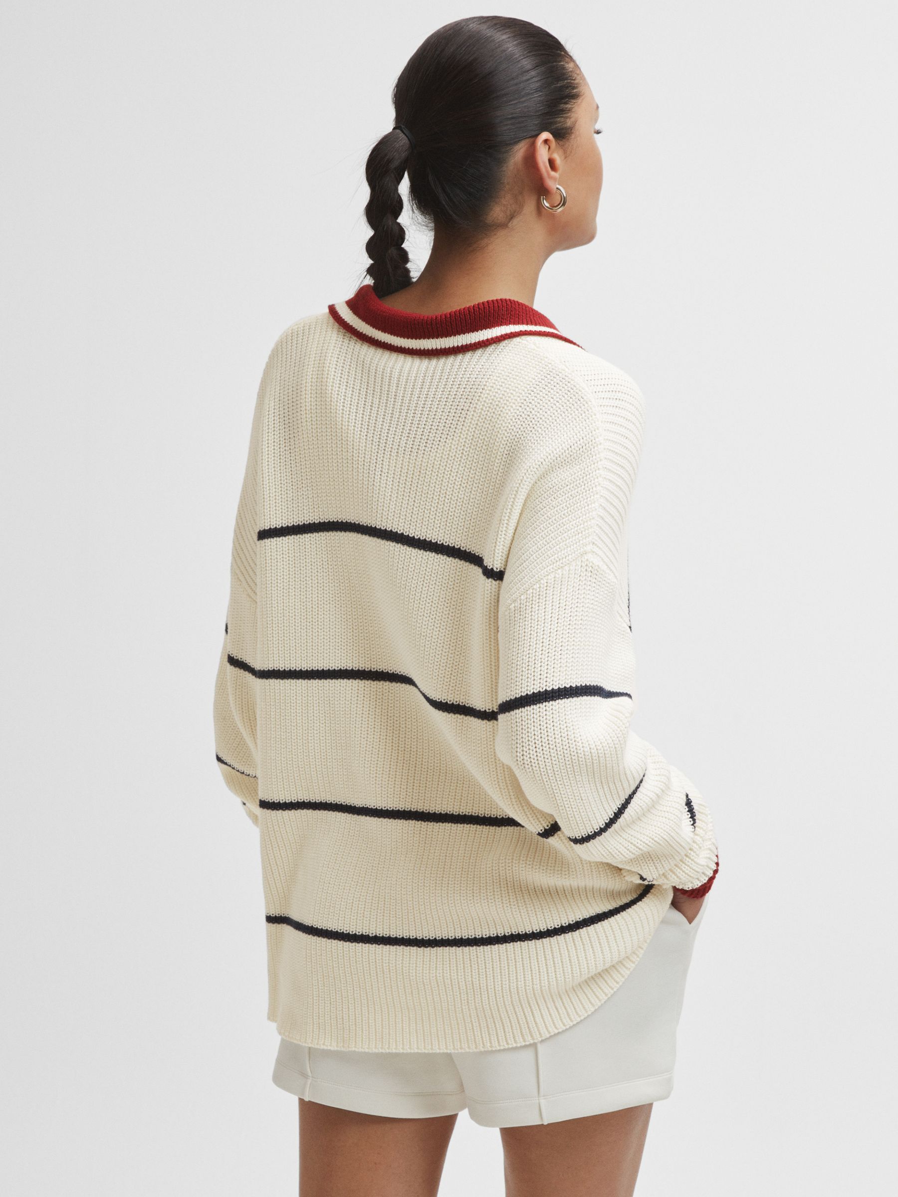 The Upside Oversized Cotton Polo Jumper in White Stripe - Image 5 of 7