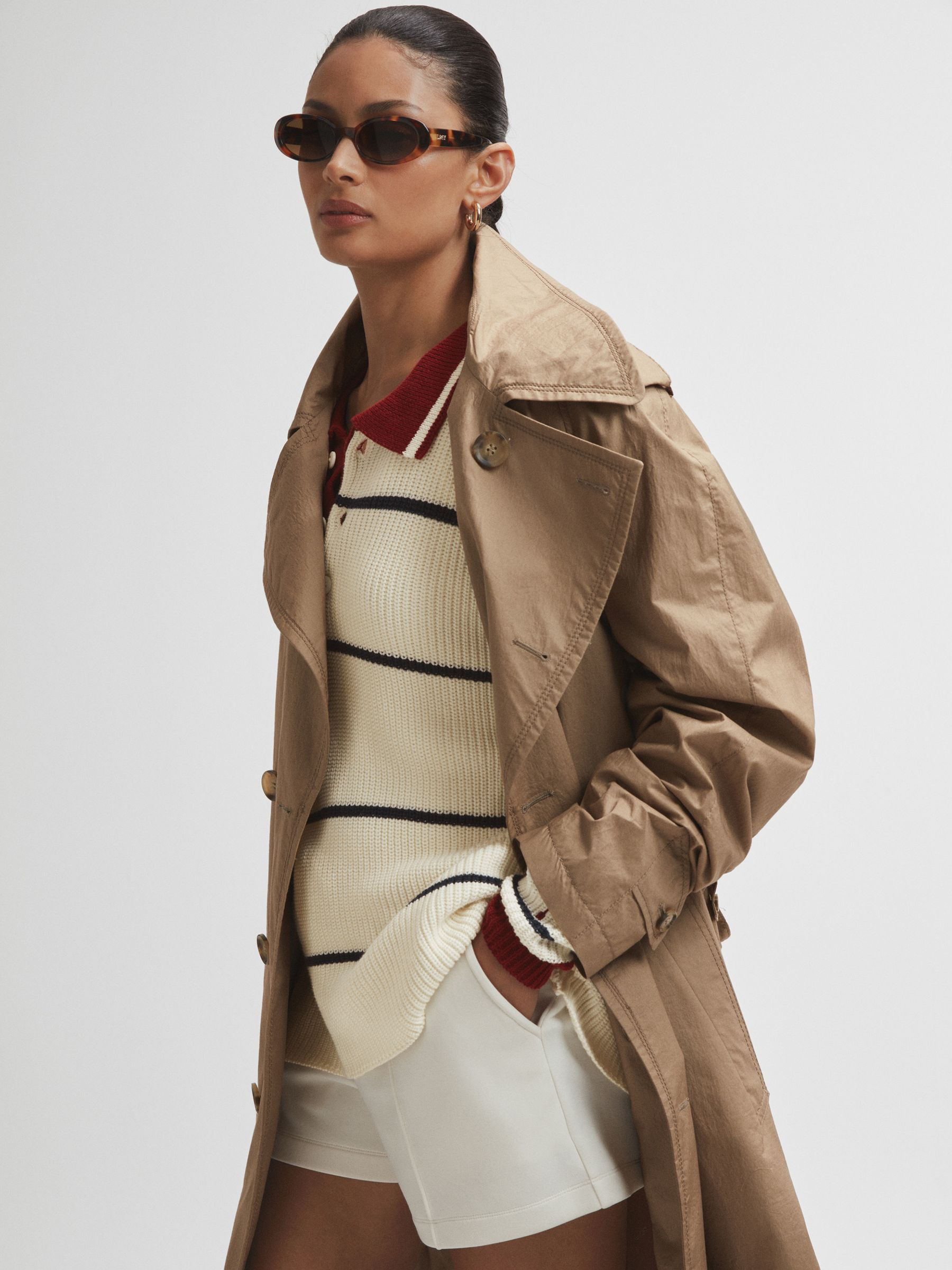 The Upside Oversized Cotton Polo Jumper in White Stripe - Image 6 of 7