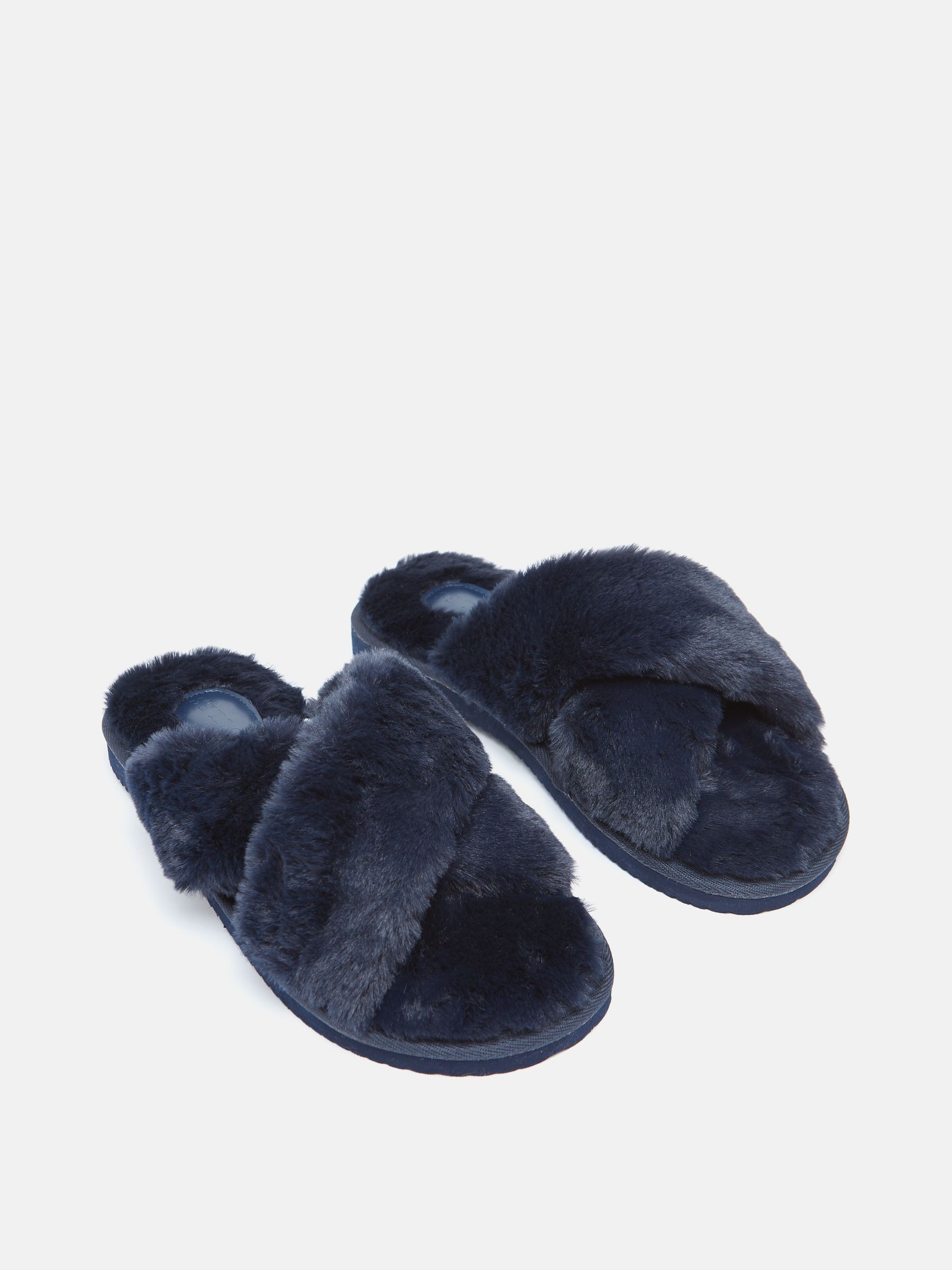 Romilly Navy Faux Fur Slippers - Image 10 of 10