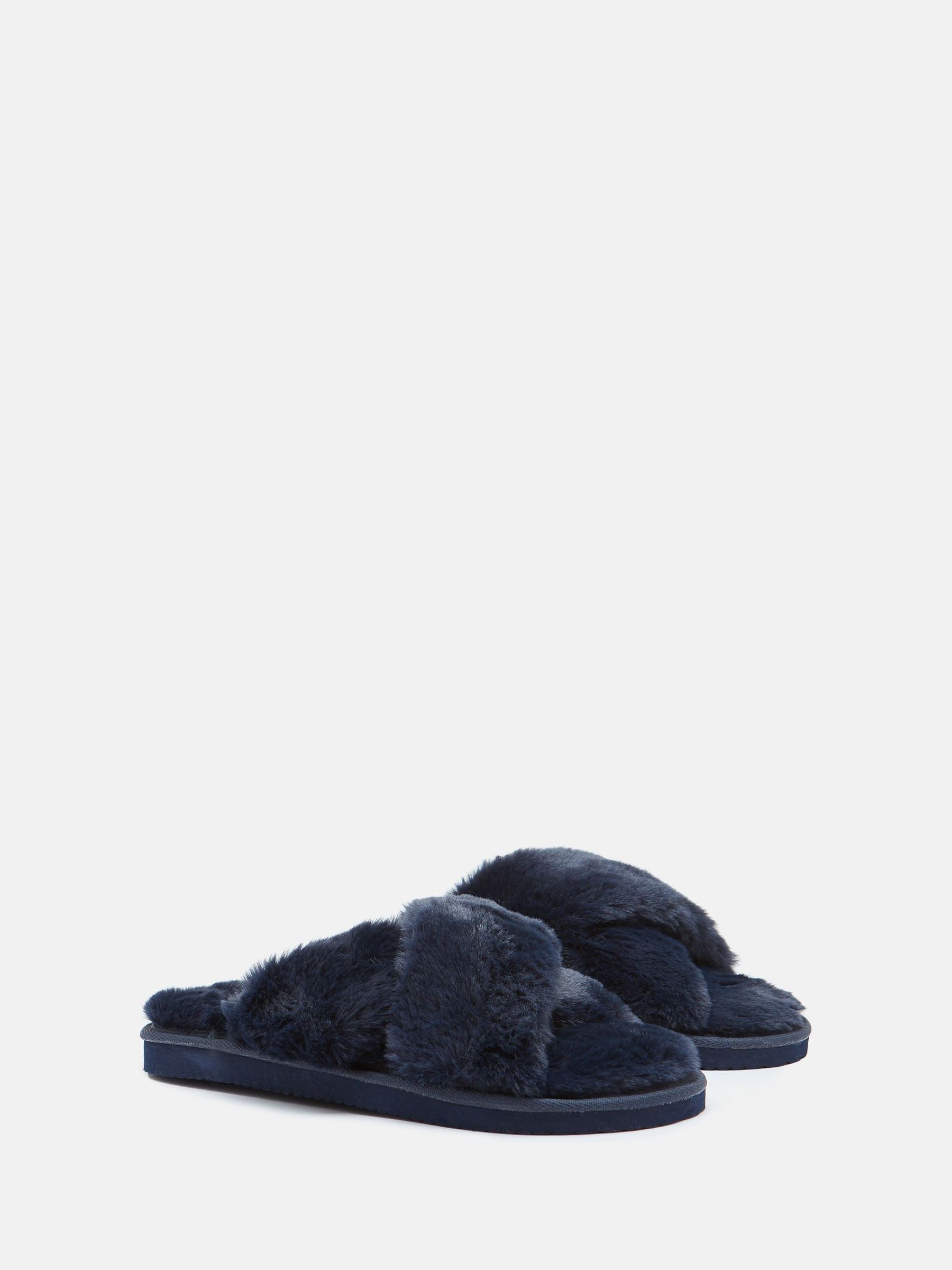 Romilly Navy Faux Fur Slippers - Image 3 of 5