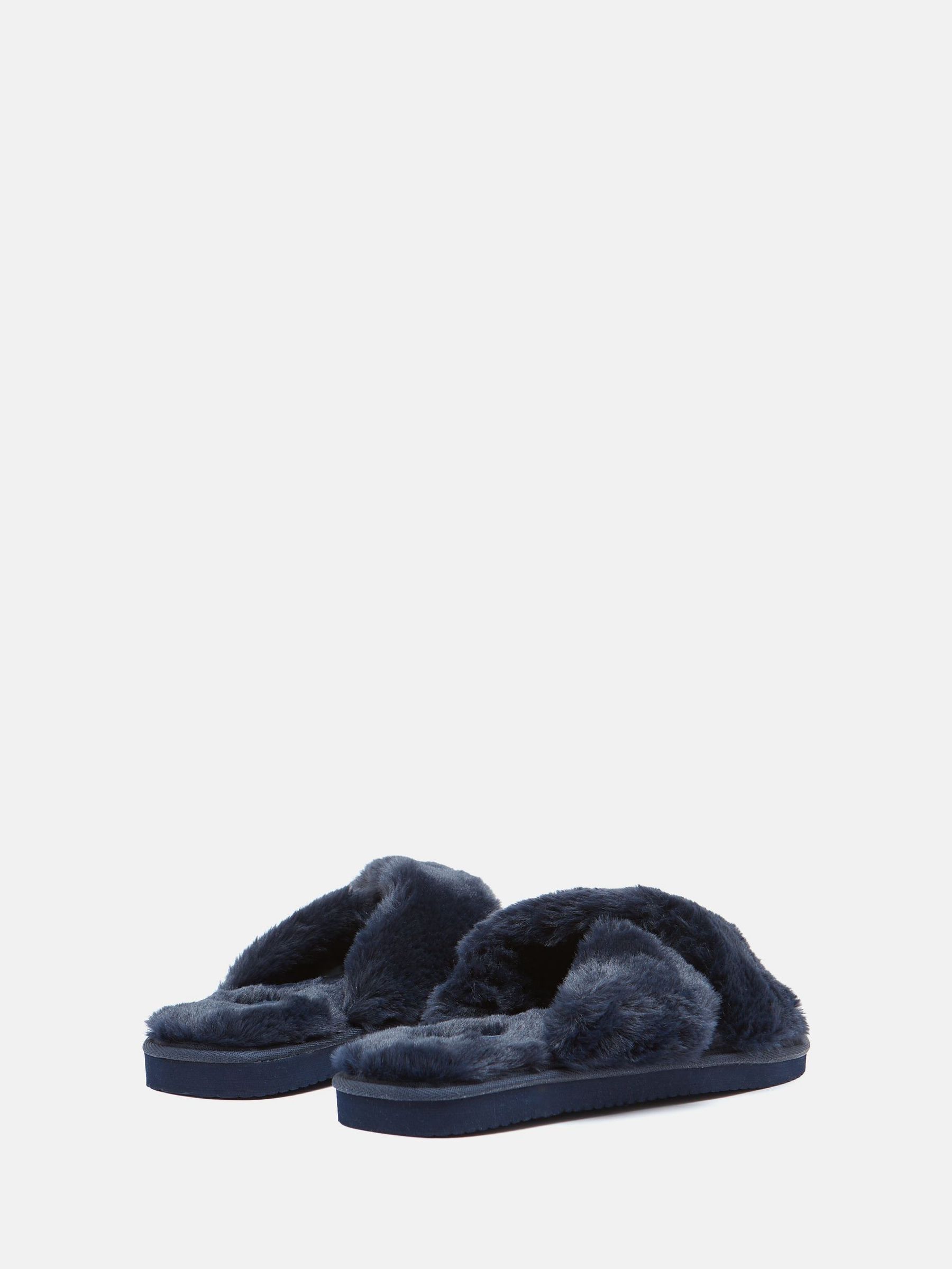 Romilly Navy Faux Fur Slippers - Image 4 of 5