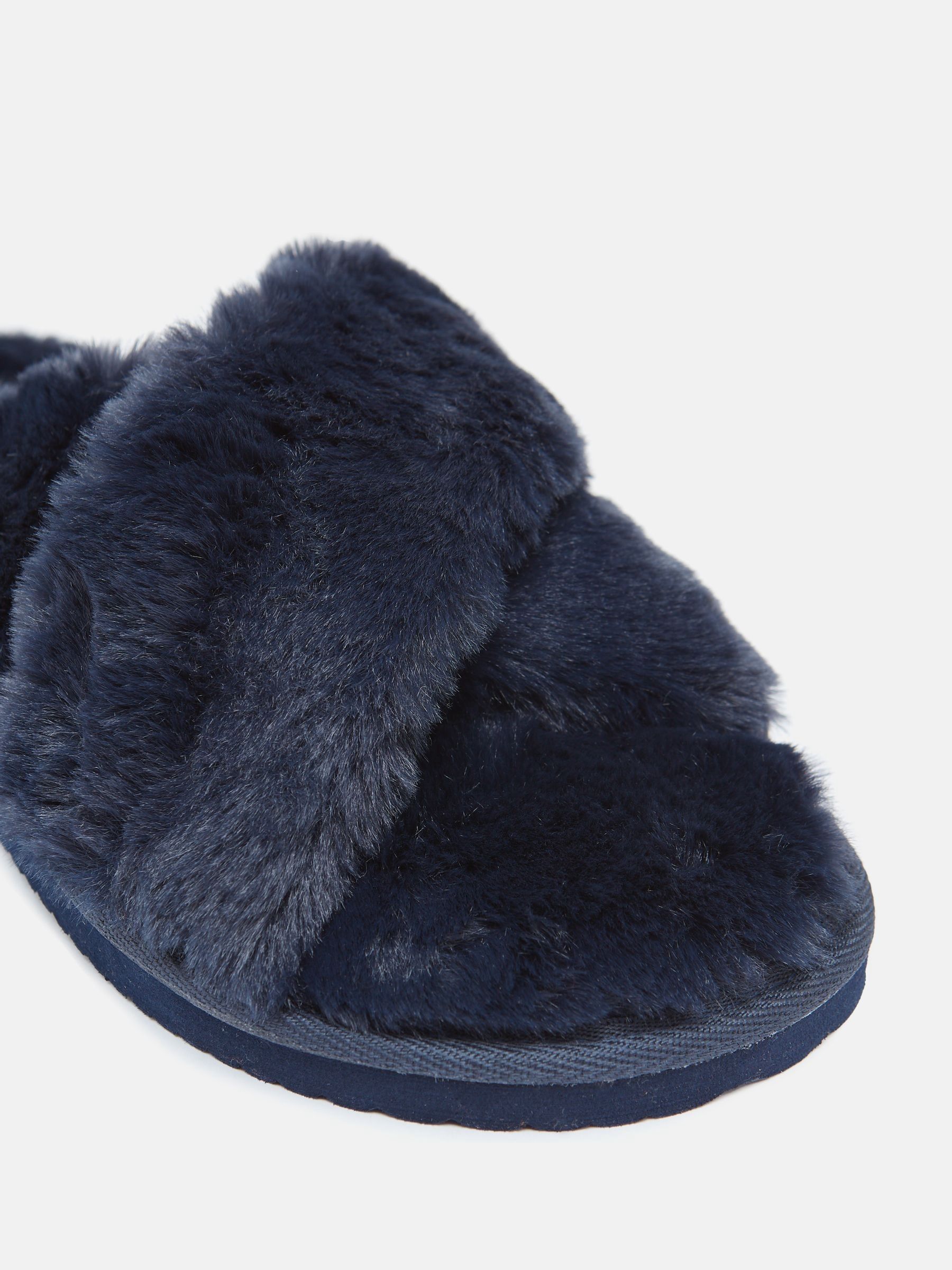 Romilly Navy Faux Fur Slippers - Image 5 of 5