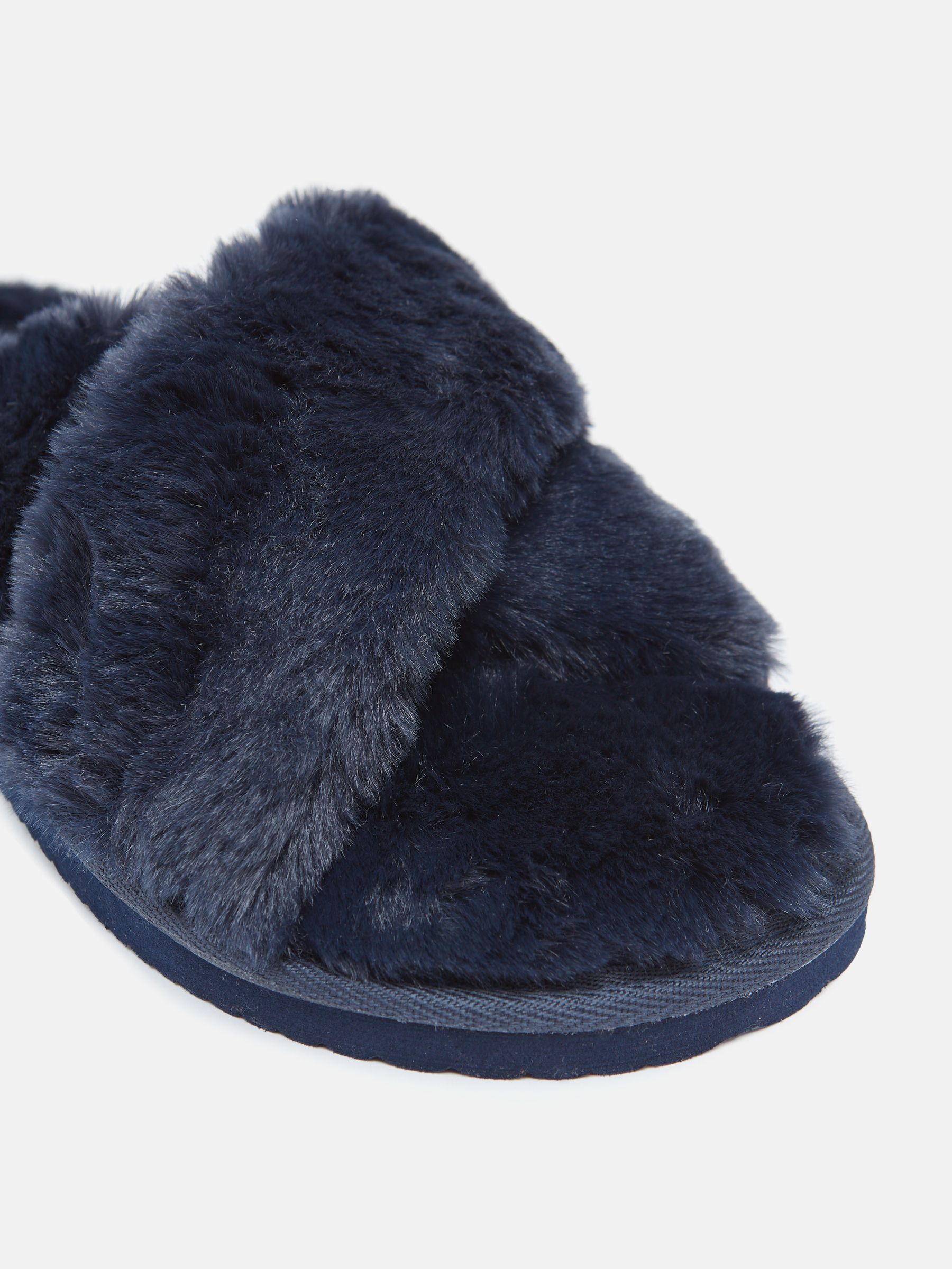 Romilly Navy Faux Fur Slippers - Image 6 of 10