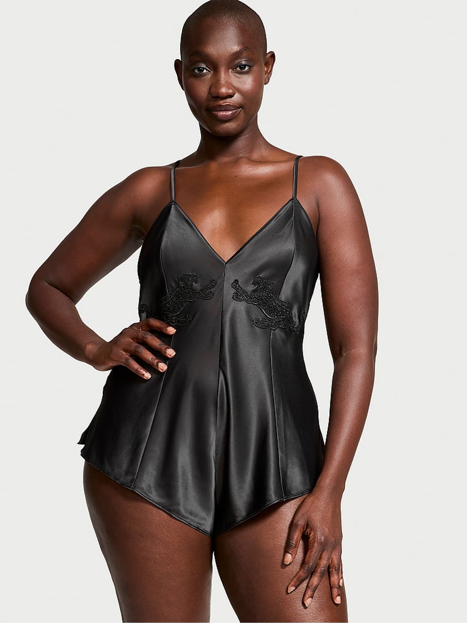 Black Jaguar Satin Playsuit - Image 1 of 3