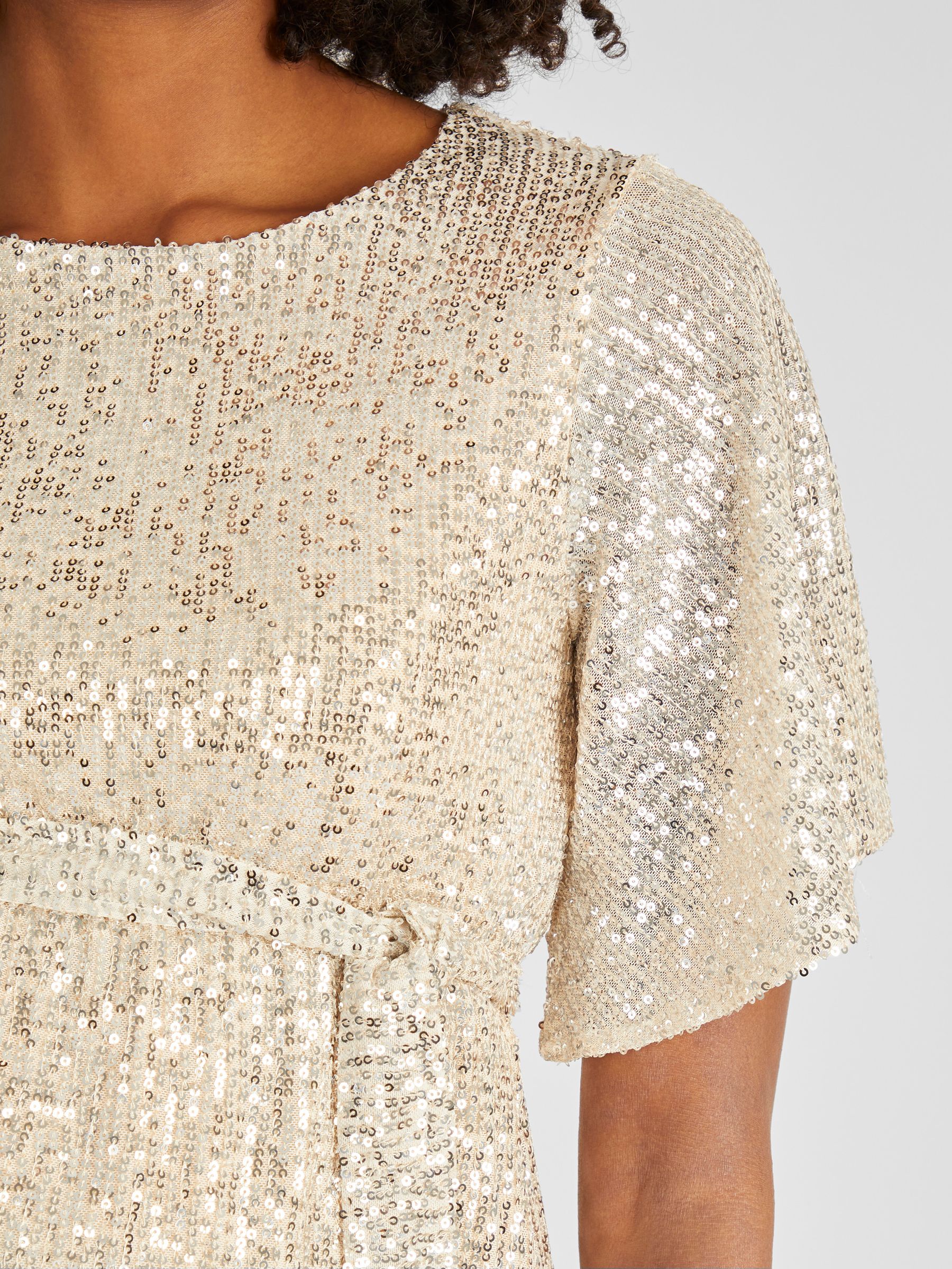 Champagne Gold Sequin Maternity Flutter Sleeve Top - Image 4 of 5