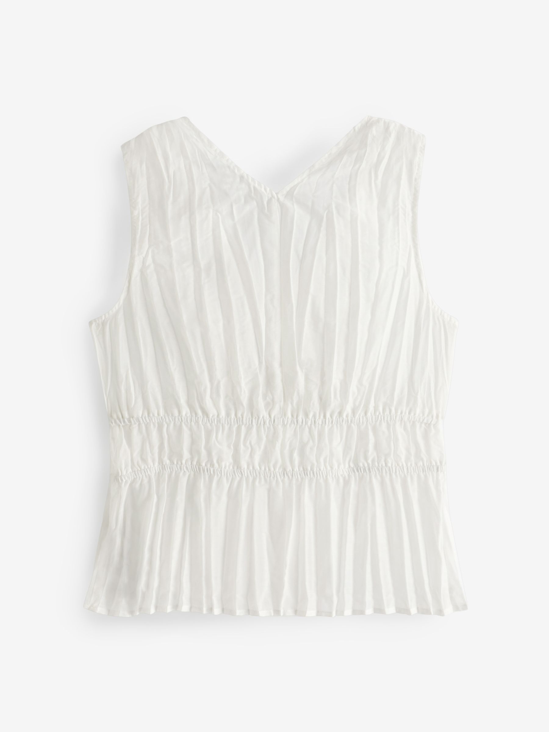 White Pleated V Neck Cinched Sleeveless Top - Image 2 of 4