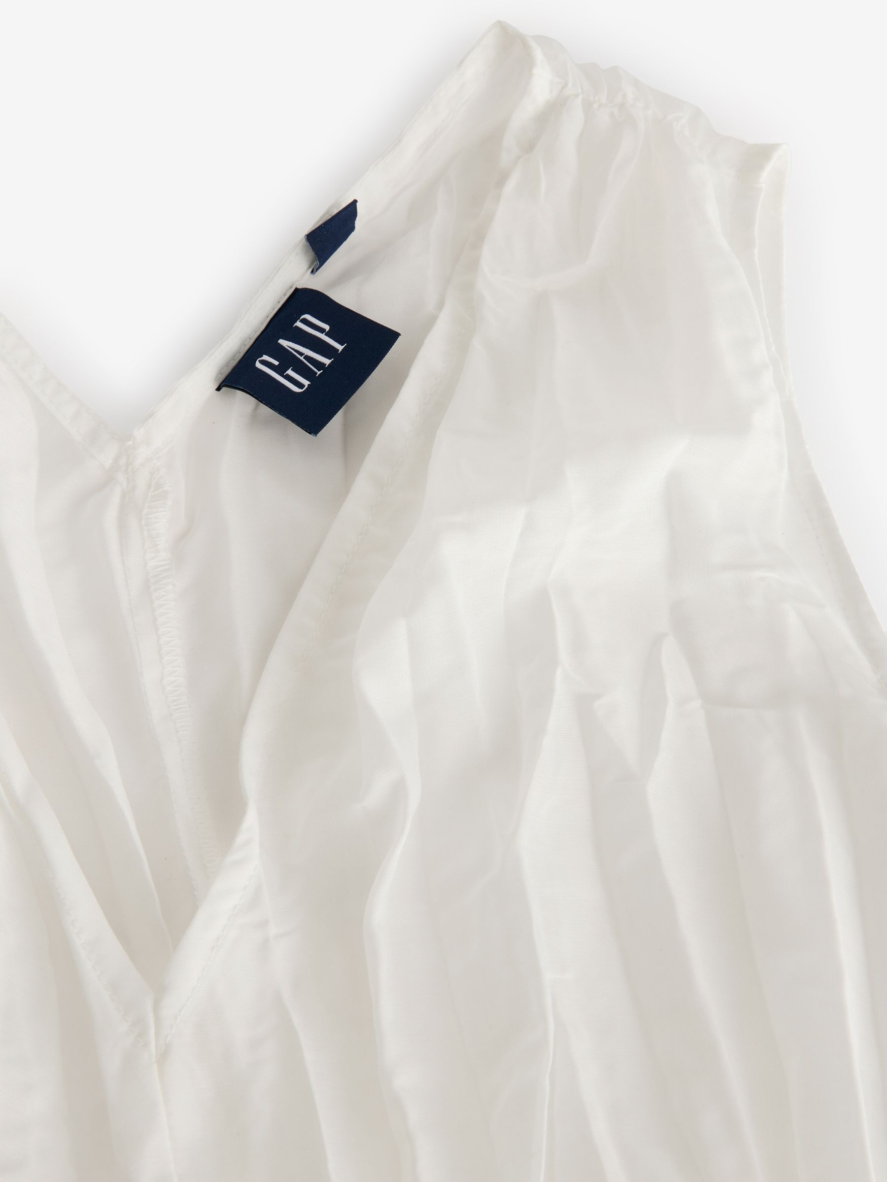 White Pleated V Neck Cinched Sleeveless Top - Image 3 of 4