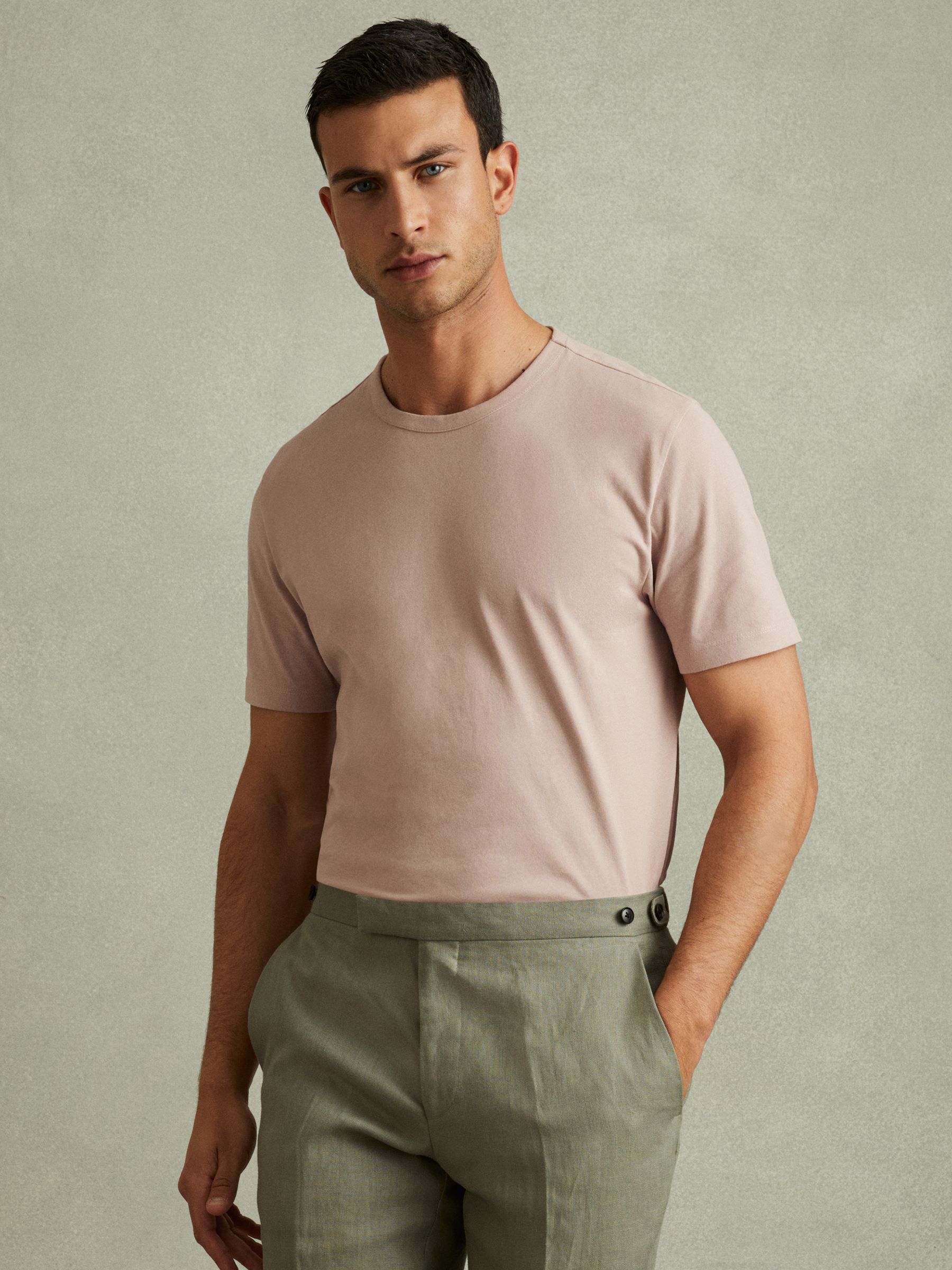 Cotton Crew Neck T-Shirt in Washed Pink - Image 1 of 6