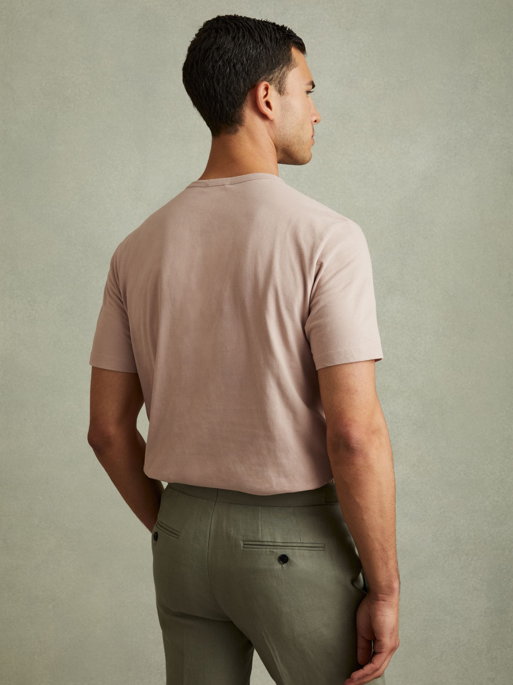 Cotton Crew Neck T-Shirt in Washed Pink - Image 3 of 6
