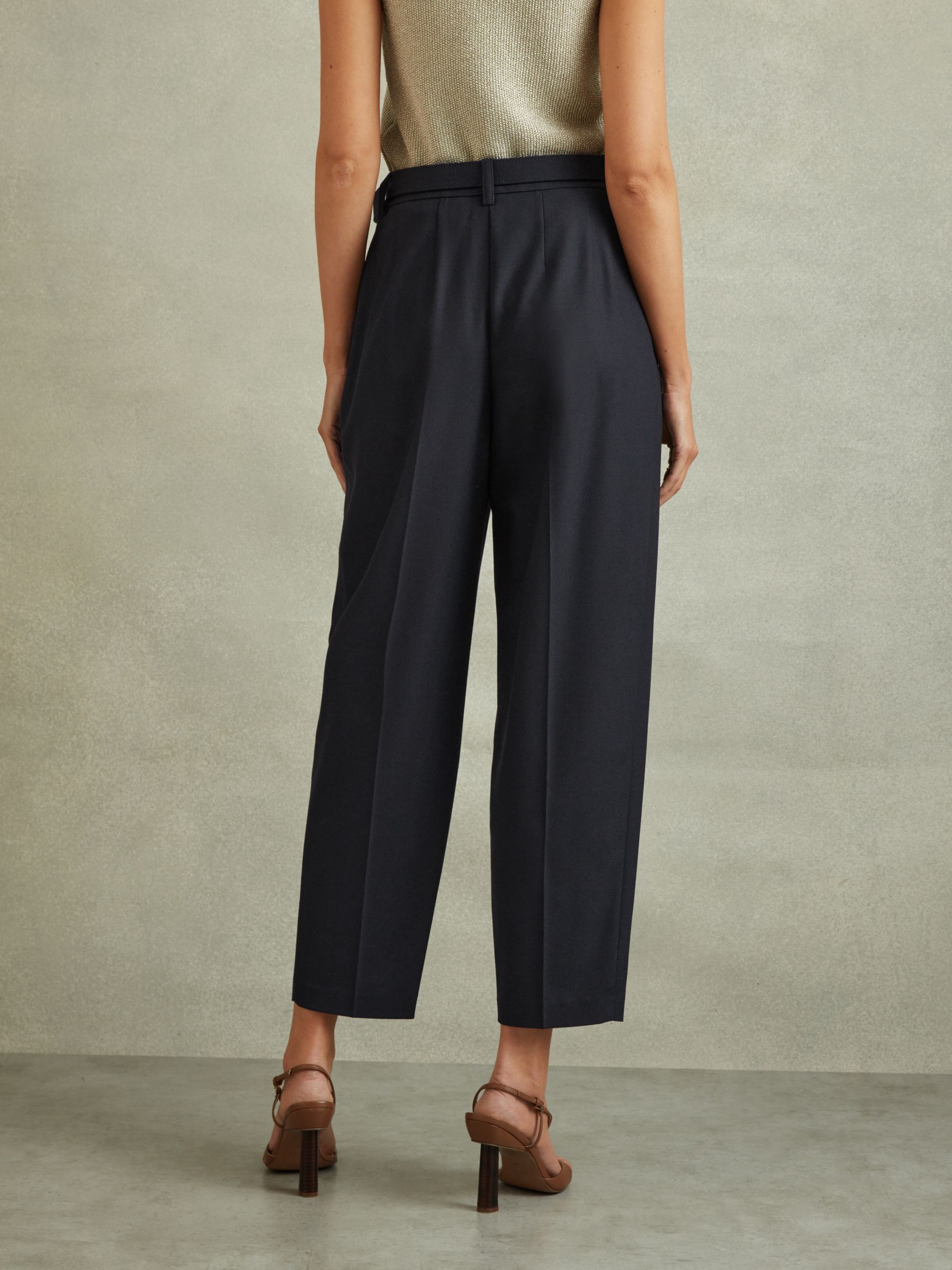 Petite Tapered Belted Trousers in Navy - Image 5 of 7