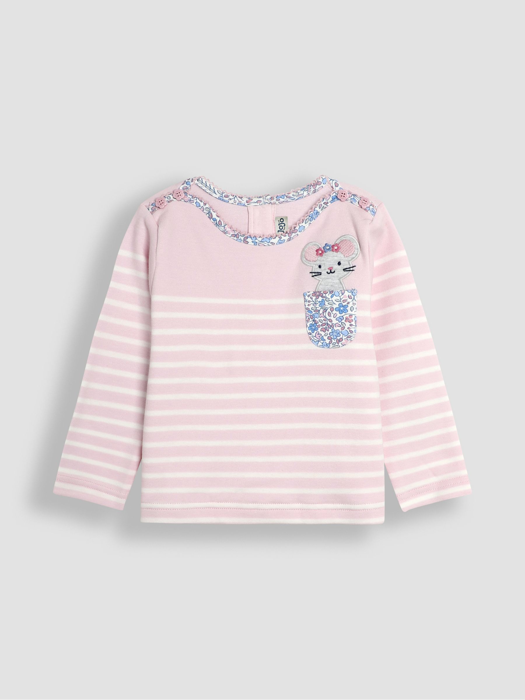 Pink Mouse Cotton Long Sleeve Pocket Breton Top - Image 1 of 3
