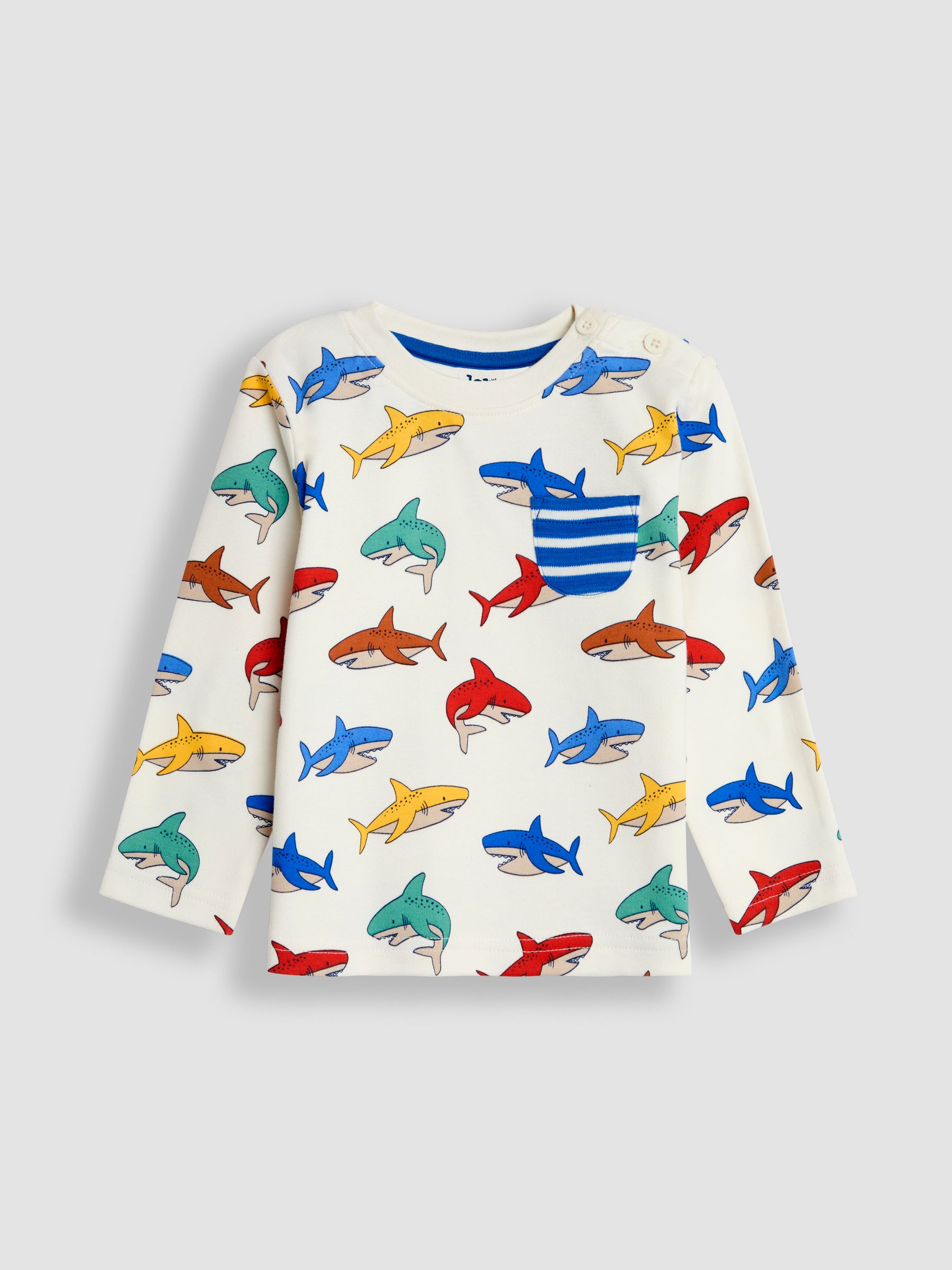 Ecru Shark Print & Stripe Long Sleeve 2-Pack Tops - Image 2 of 5