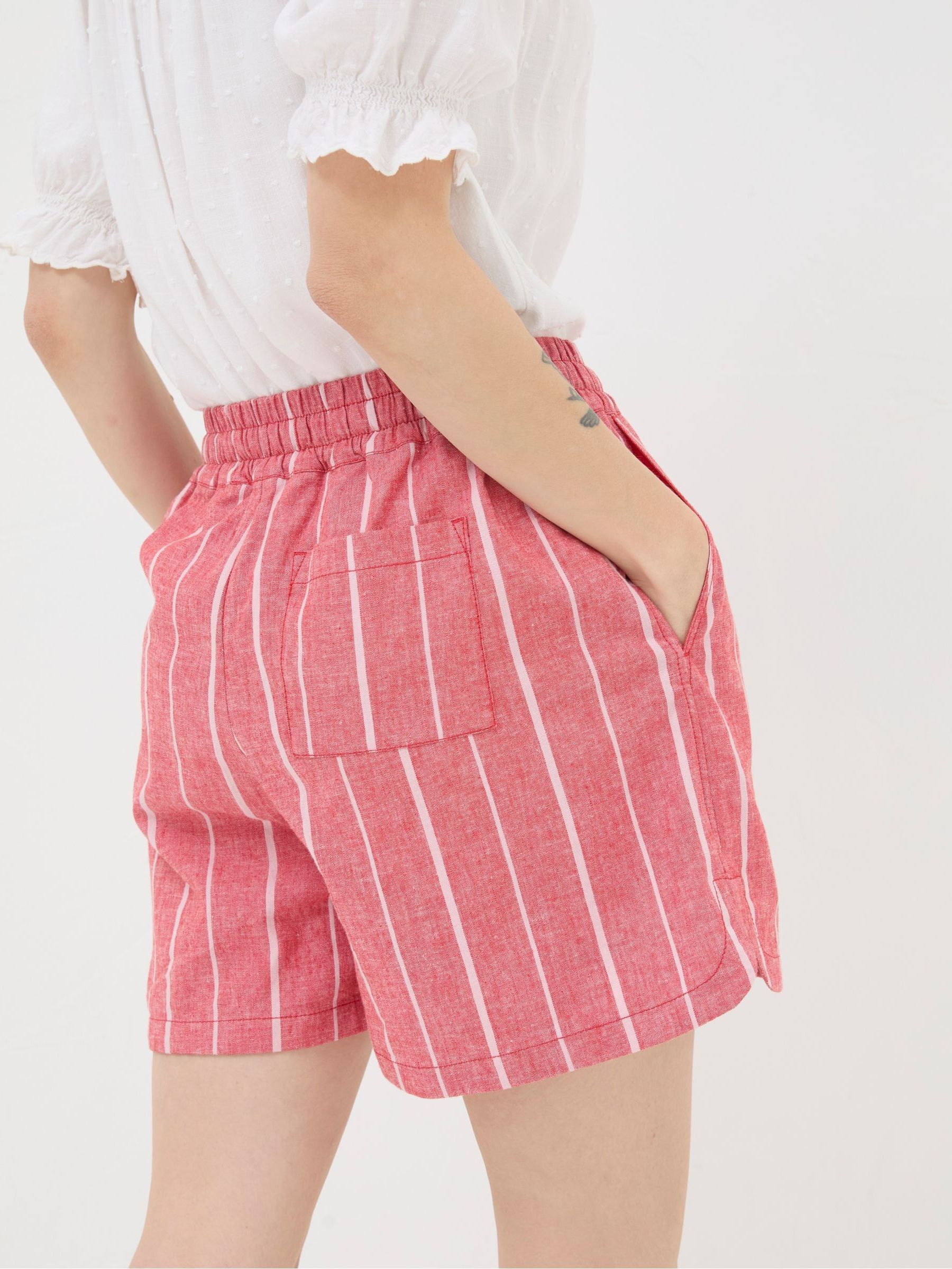Tenby Red Linen Blend Stripe Shorts - Image 3 of 5