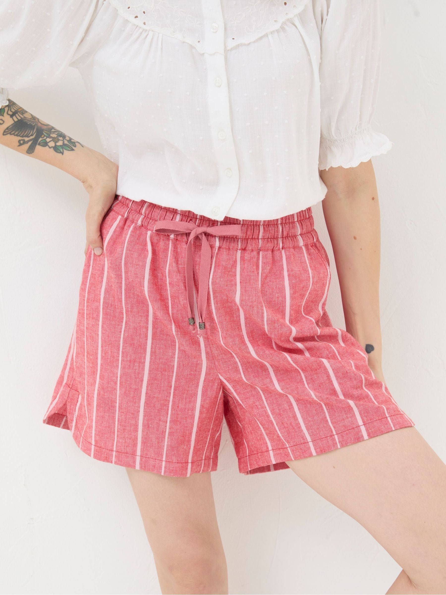 Tenby Red Linen Blend Stripe Shorts - Image 4 of 5