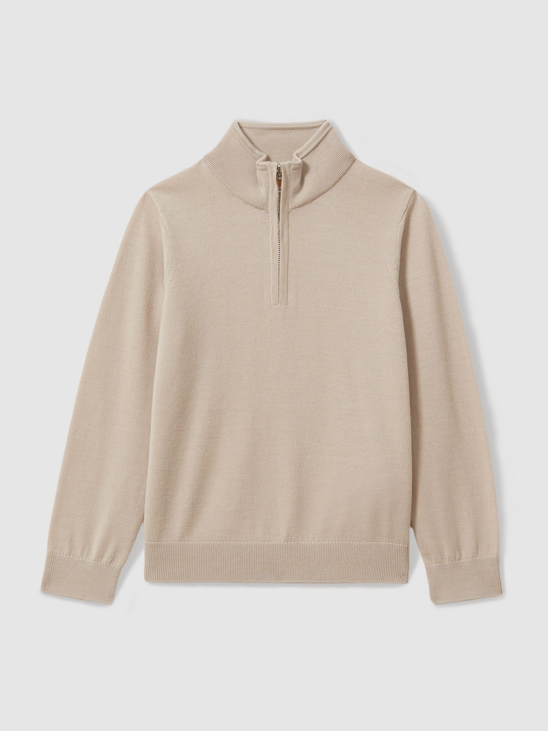 3-9 yrs Merino Wool Half-Zip Funnel Neck Jumper in Washed Stone - Image 2 of 4
