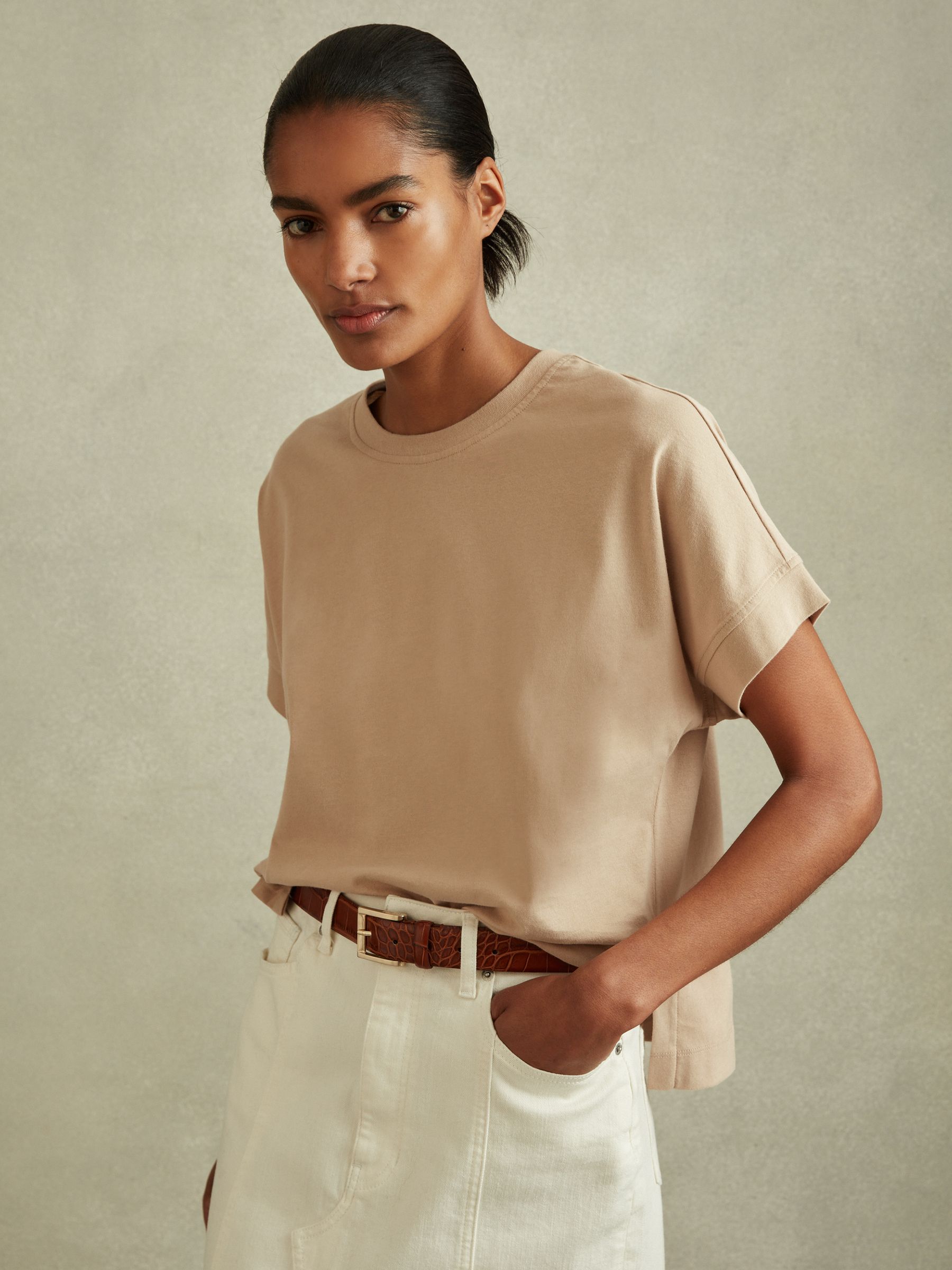 Cotton Crew Neck T-Shirt in Neutral - Image 1 of 5